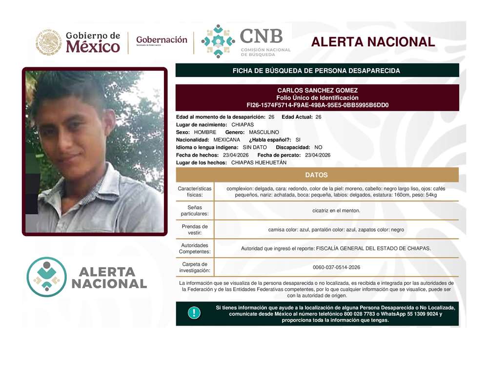 Persona desaparecida Carlos Sanchez Gomez
