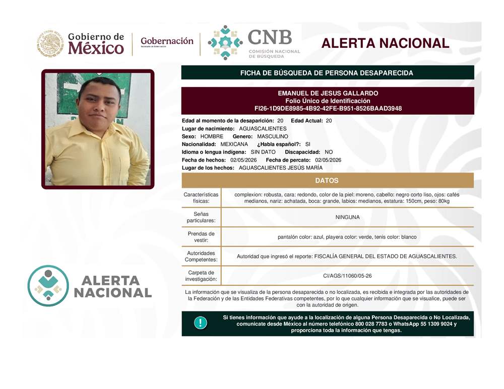 Persona desaparecida Emanuel De Jesus Gallardo