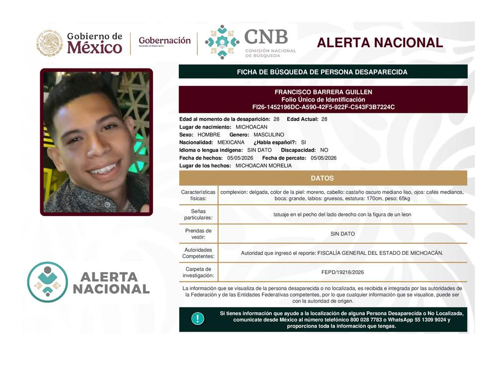 Persona desaparecida Francisco Barrera Guillen