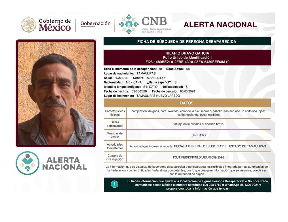 Persona desaparecida Hilario Bravo Garcia