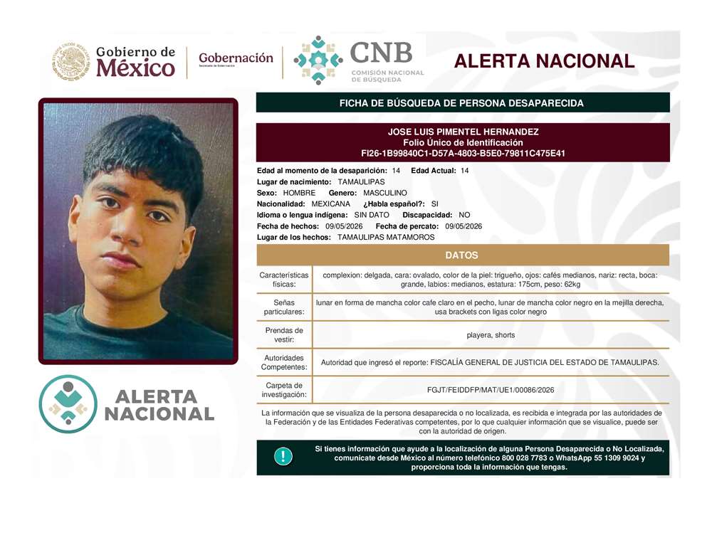 Persona desaparecida José Luis Pimentel Hernández