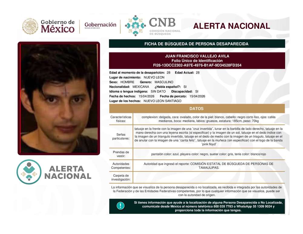 Persona desaparecida Juan Francisco Vallejo Ávila