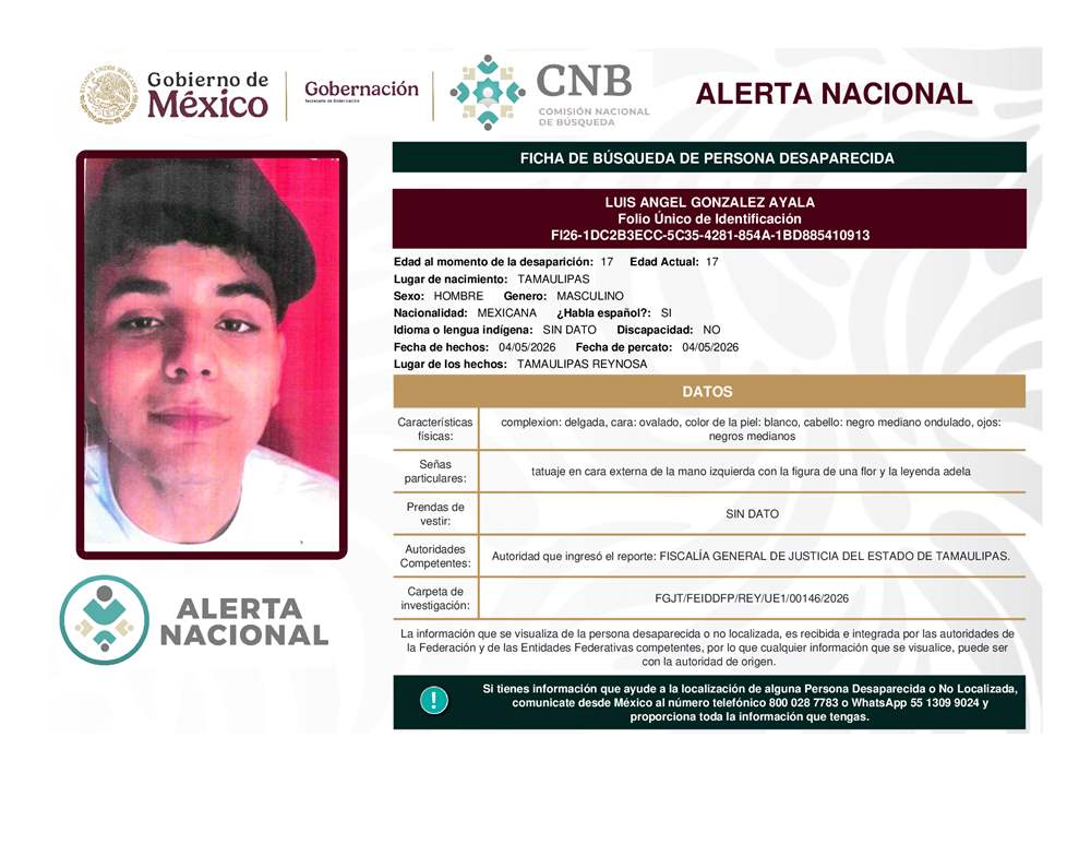Persona desaparecida Luis Ángel González Ayala