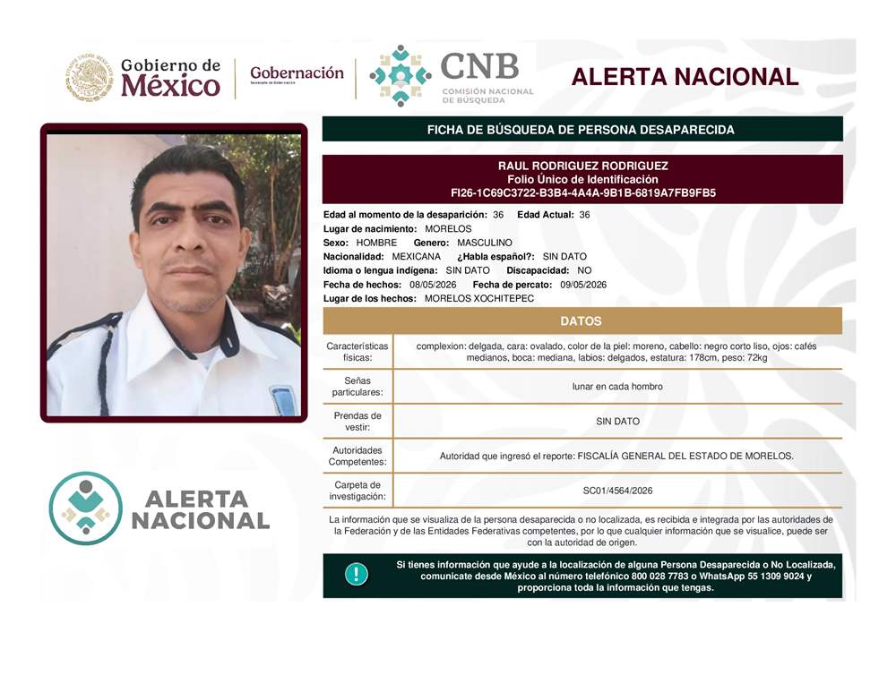 Persona desaparecida Raúl Rodríguez Rodríguez