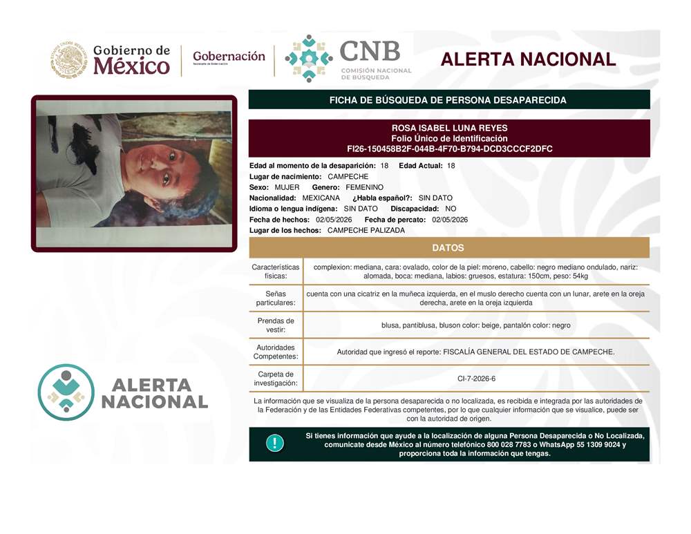 Persona desaparecida Rosa Isabel Luna Reyes