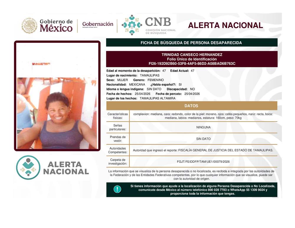Persona desaparecida Trinidad Canseco Hernández