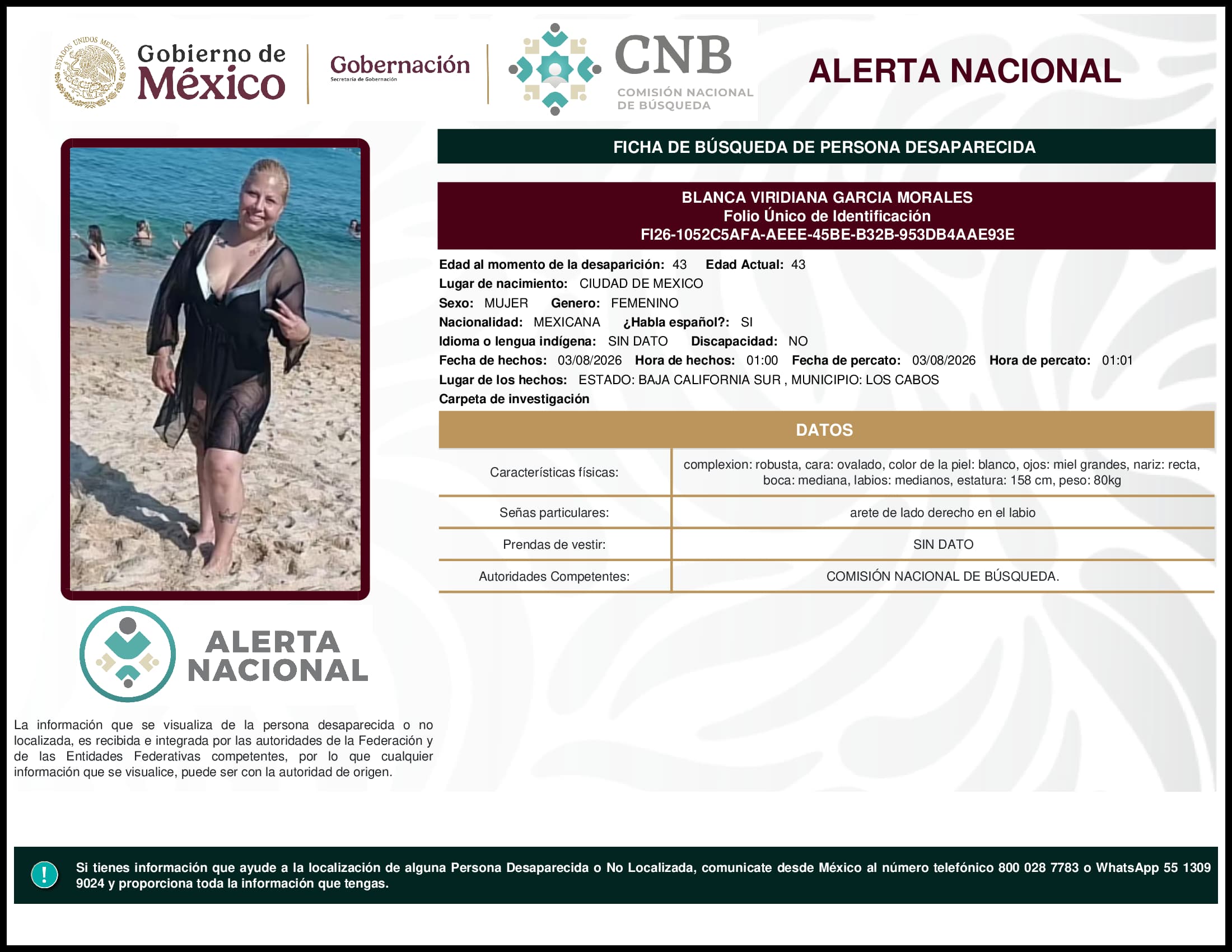 Persona desaparecida Blanca Viridiana Garcia Morales