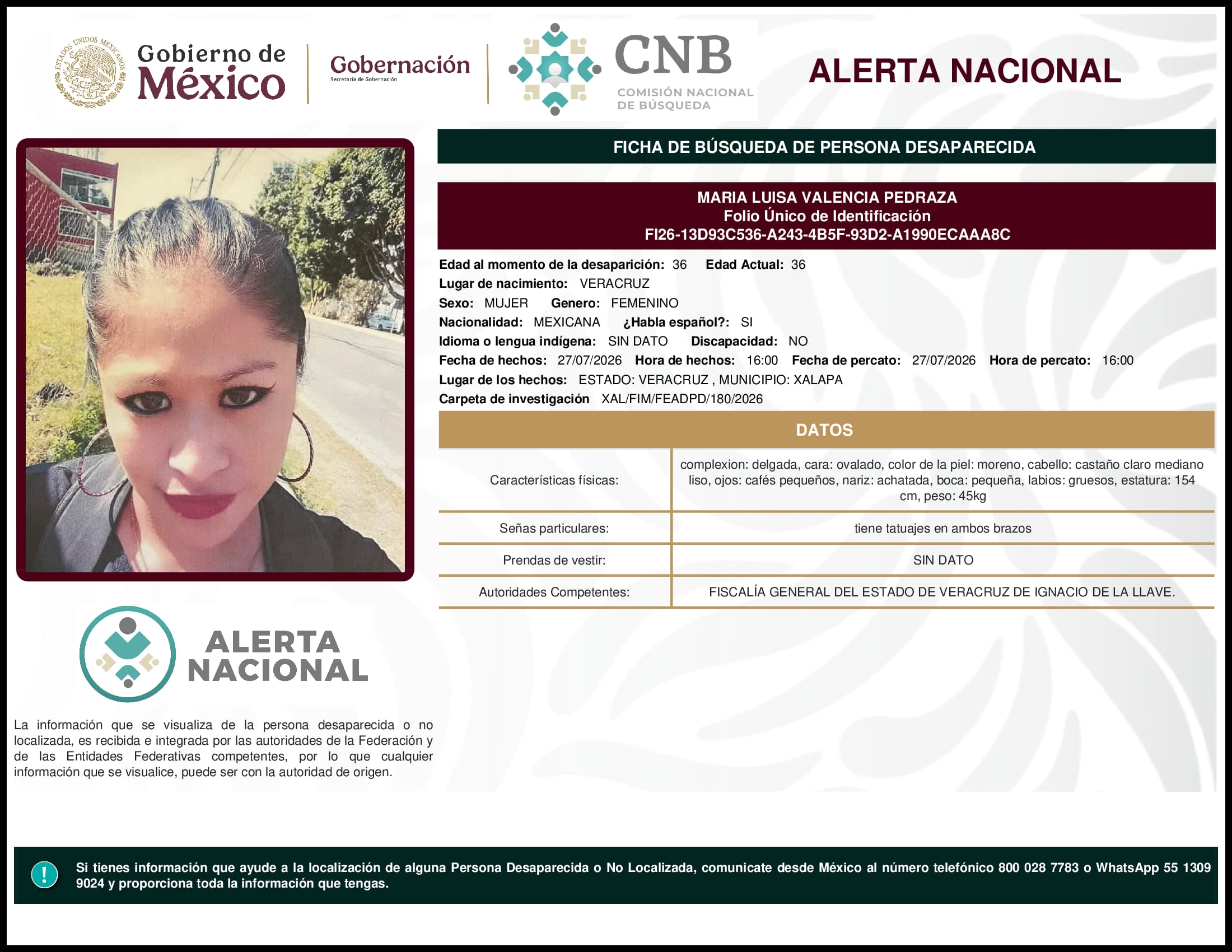 Persona desaparecida Maria Luisa Valencia Pedraza