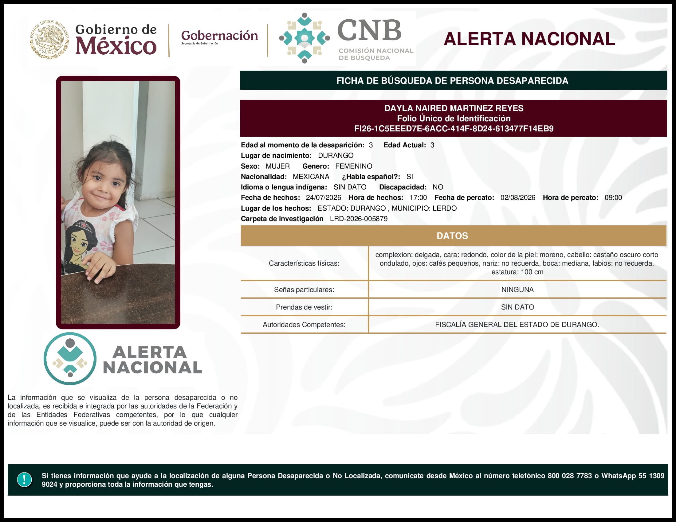 Persona desaparecida Dayla Naired Martinez Reyes