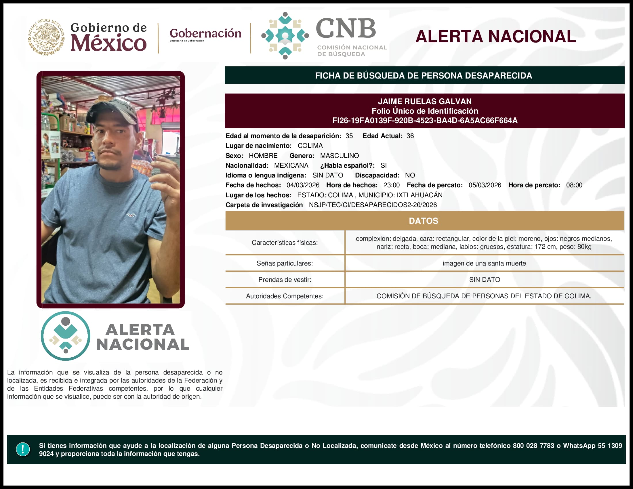 Persona desaparecida Jaime Ruelas Galvan