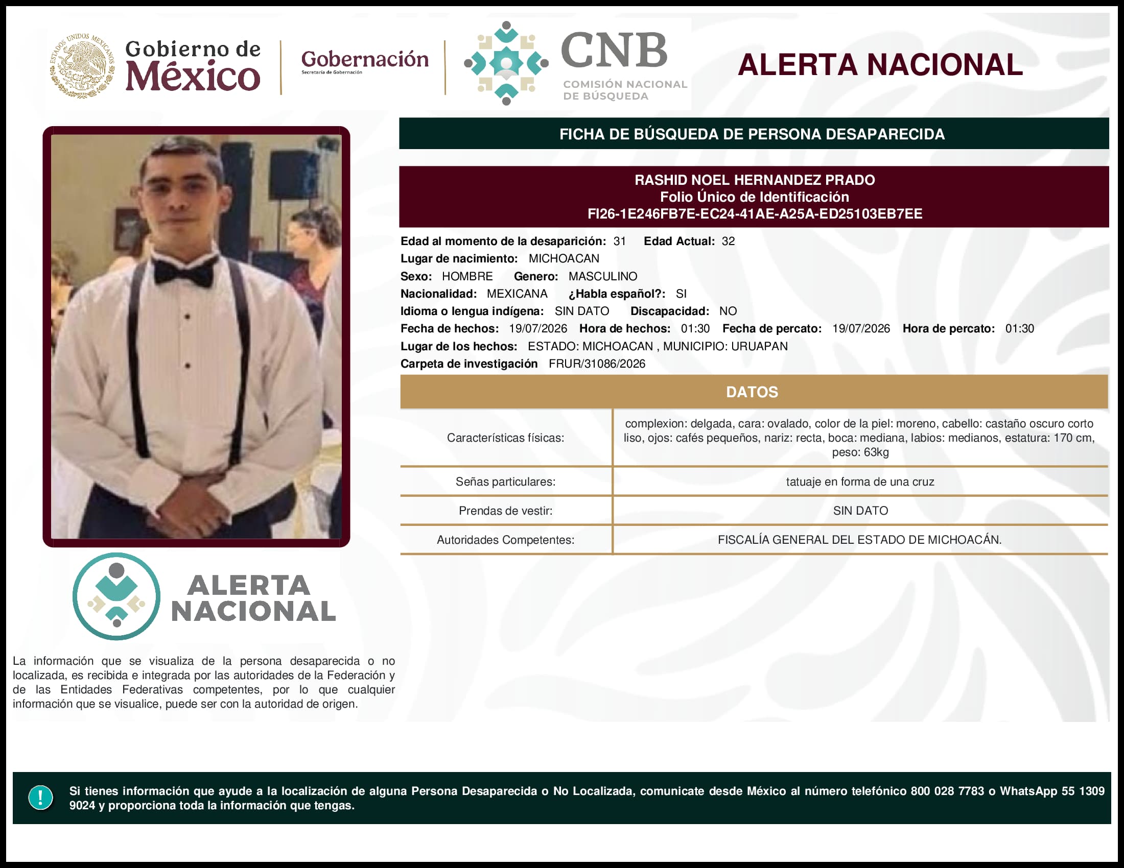 Persona desaparecida Rashid Noel Hernandez Prado