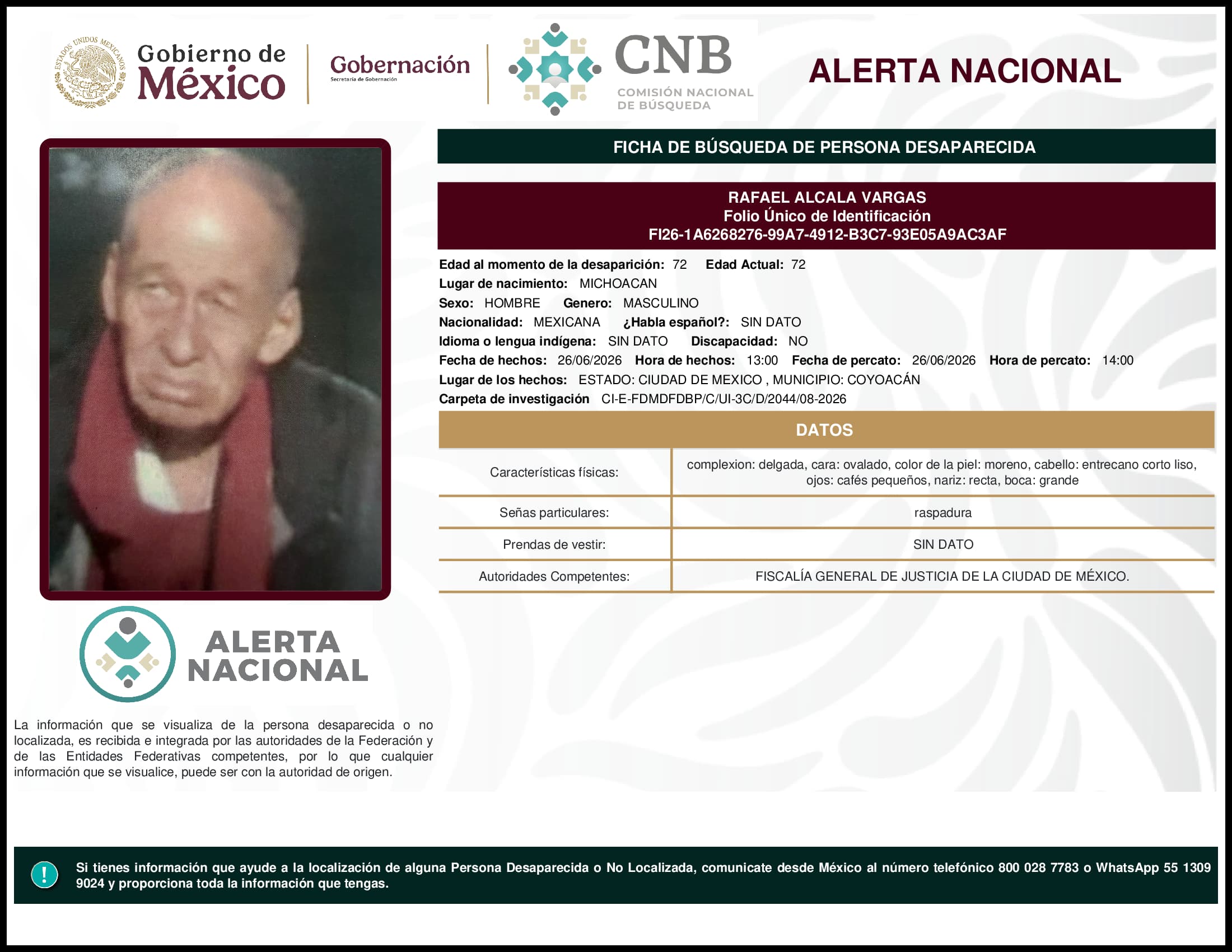 Persona desaparecida Rafael Alcala Vargas