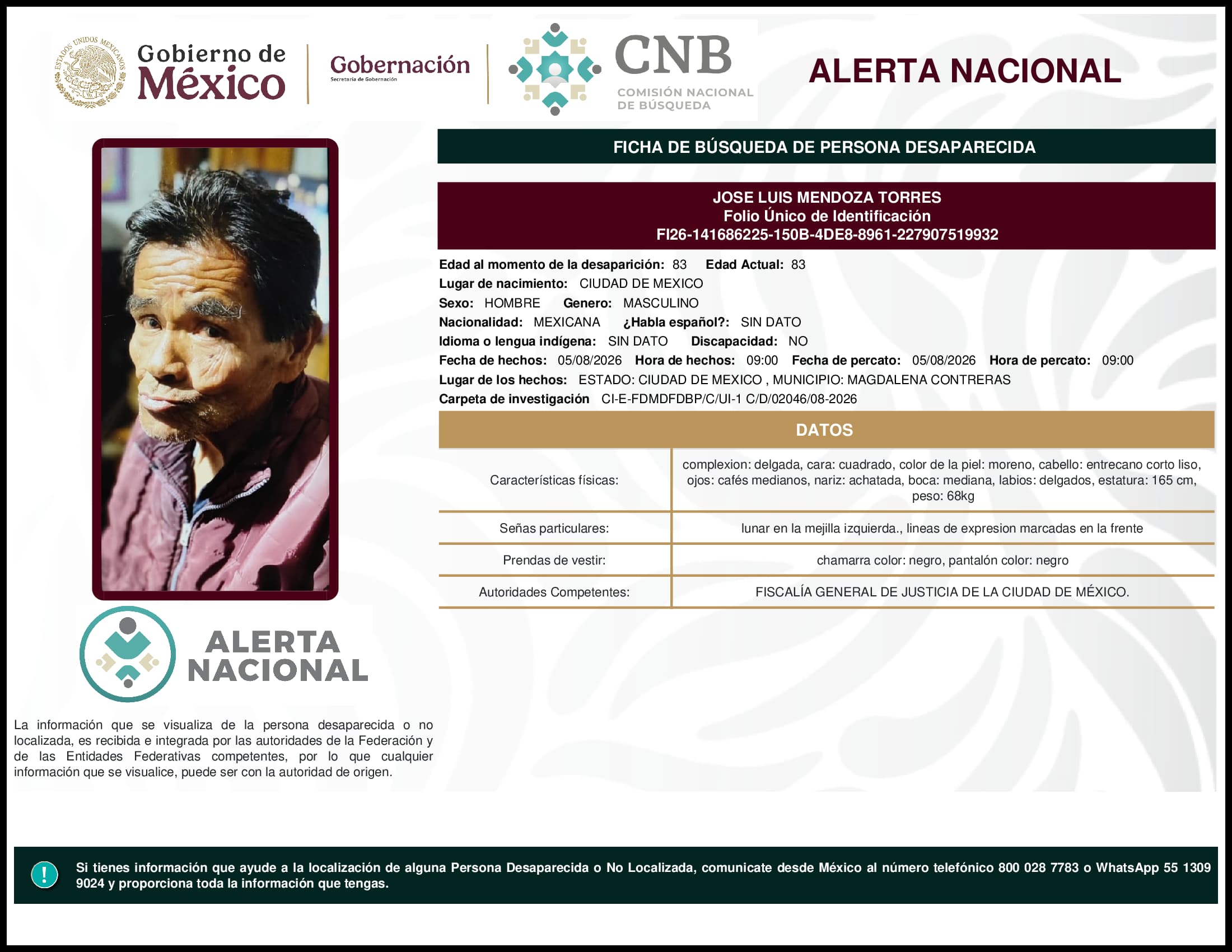 Persona desaparecida Jose Luis Mendoza Torres