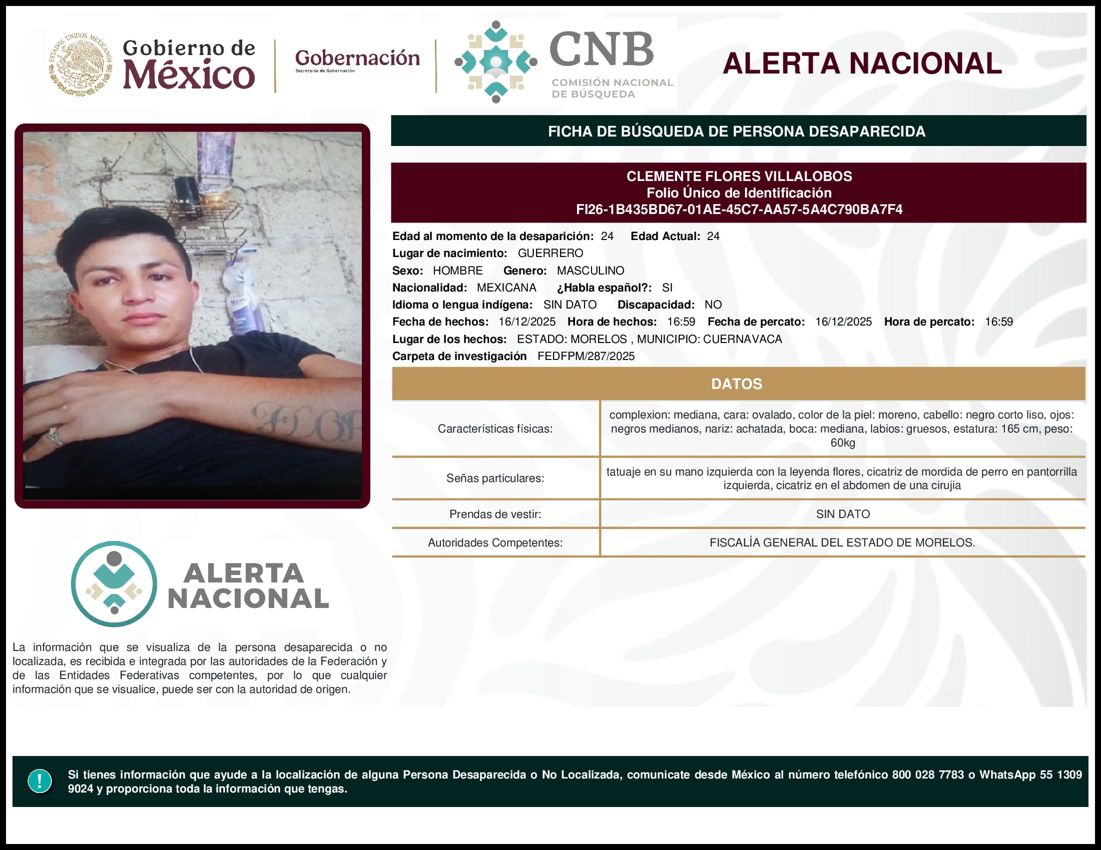Persona desaparecida Clemente Flores Villalobos