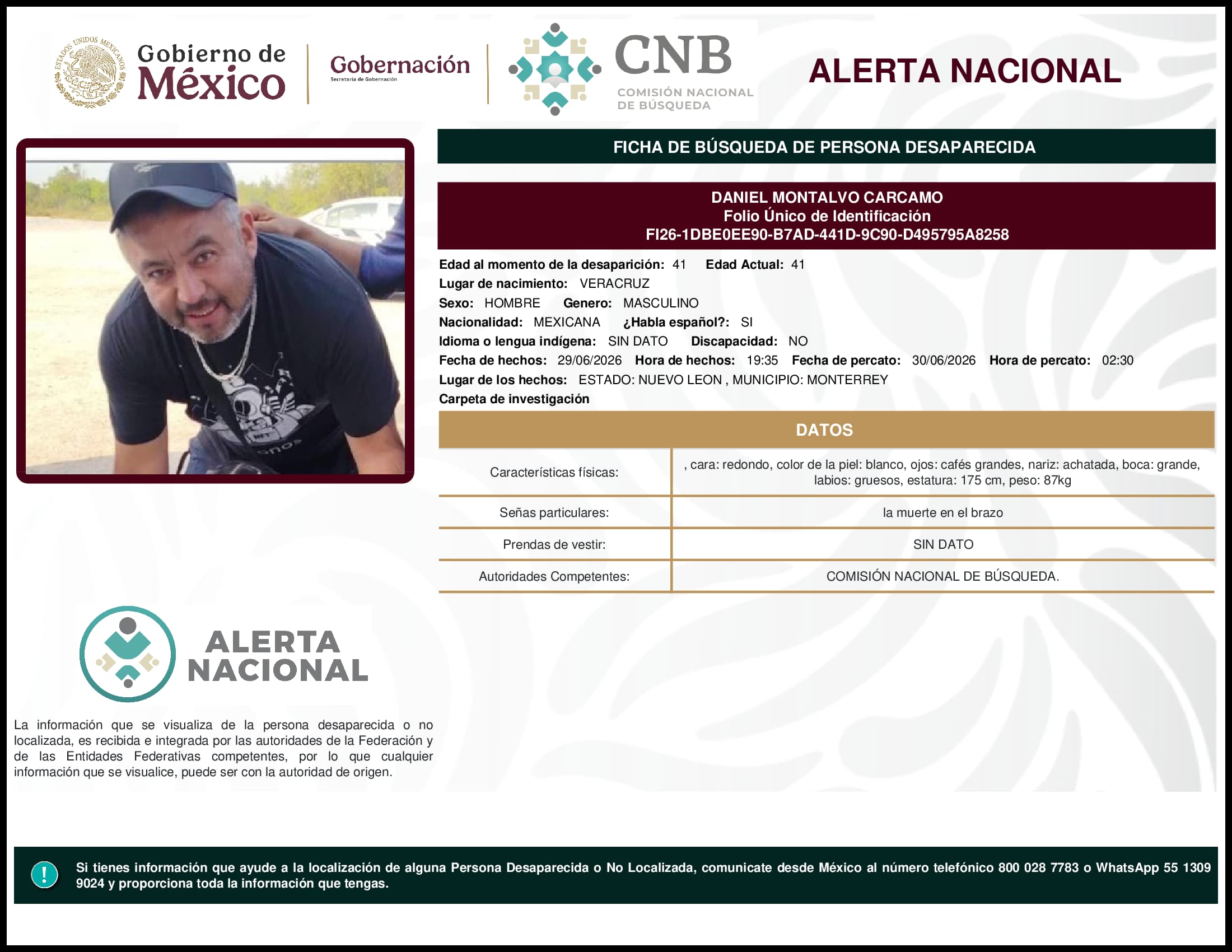 Persona desaparecida Daniel Montalvo Carcamo