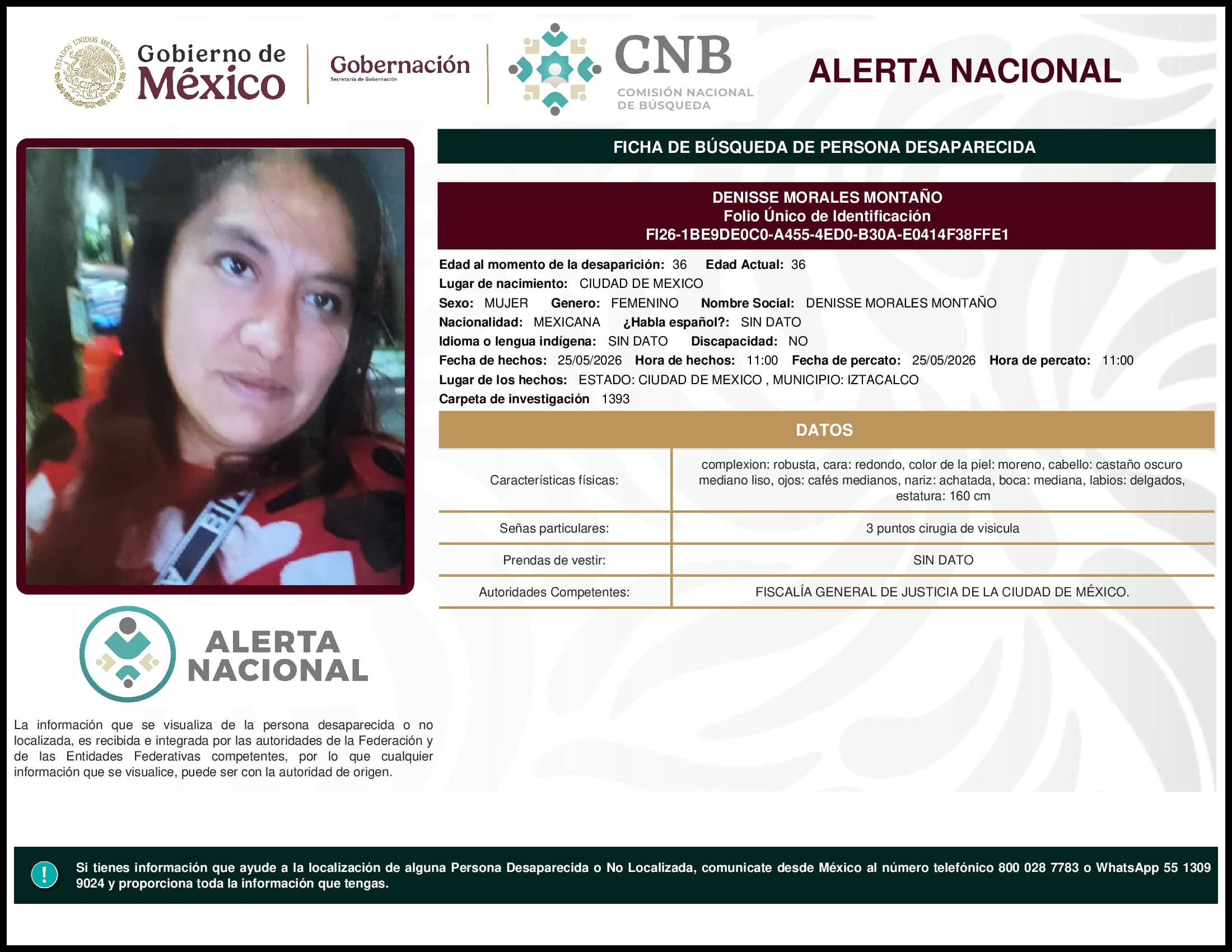 Persona desaparecida Denisse Morales Montano