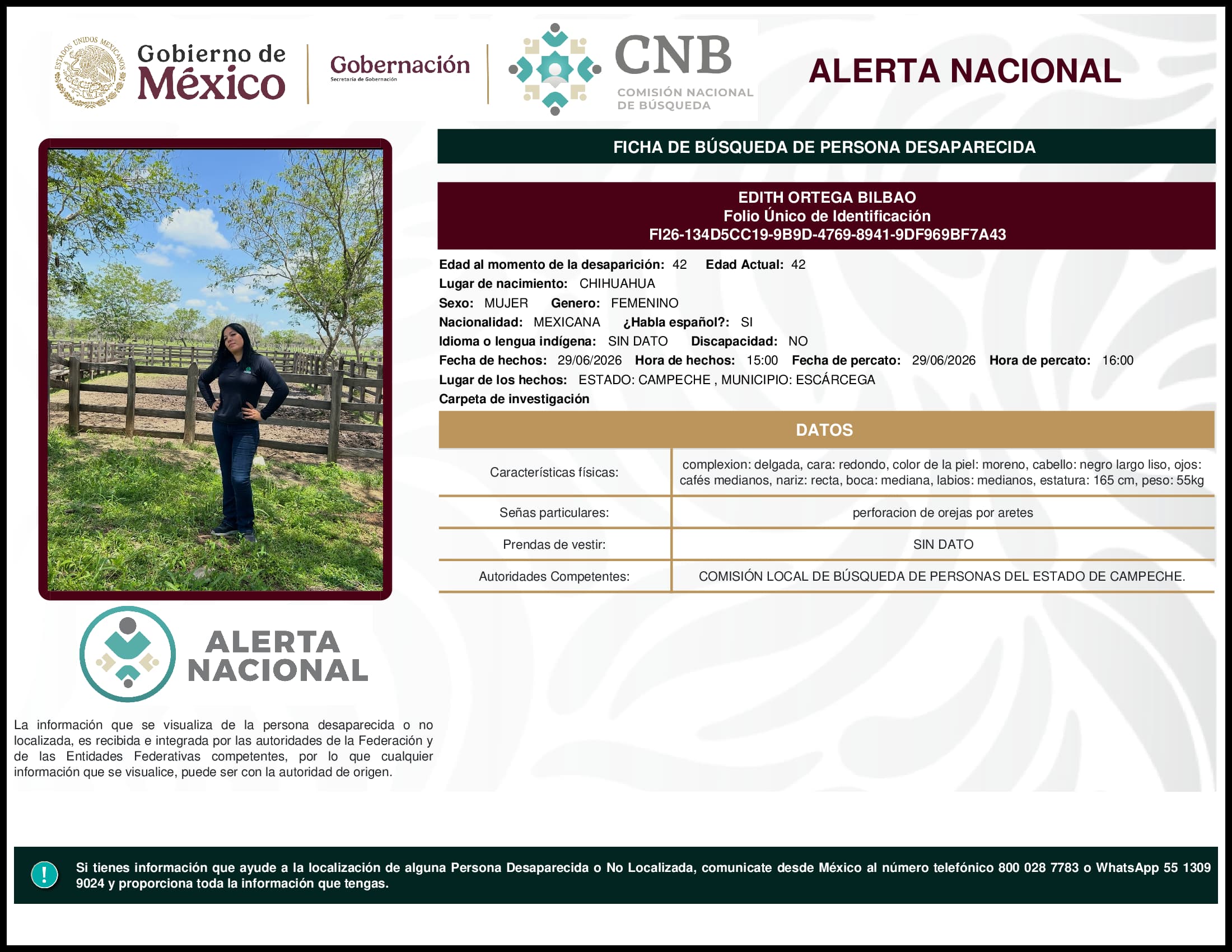 Persona desaparecida Edith Ortega Bilbao