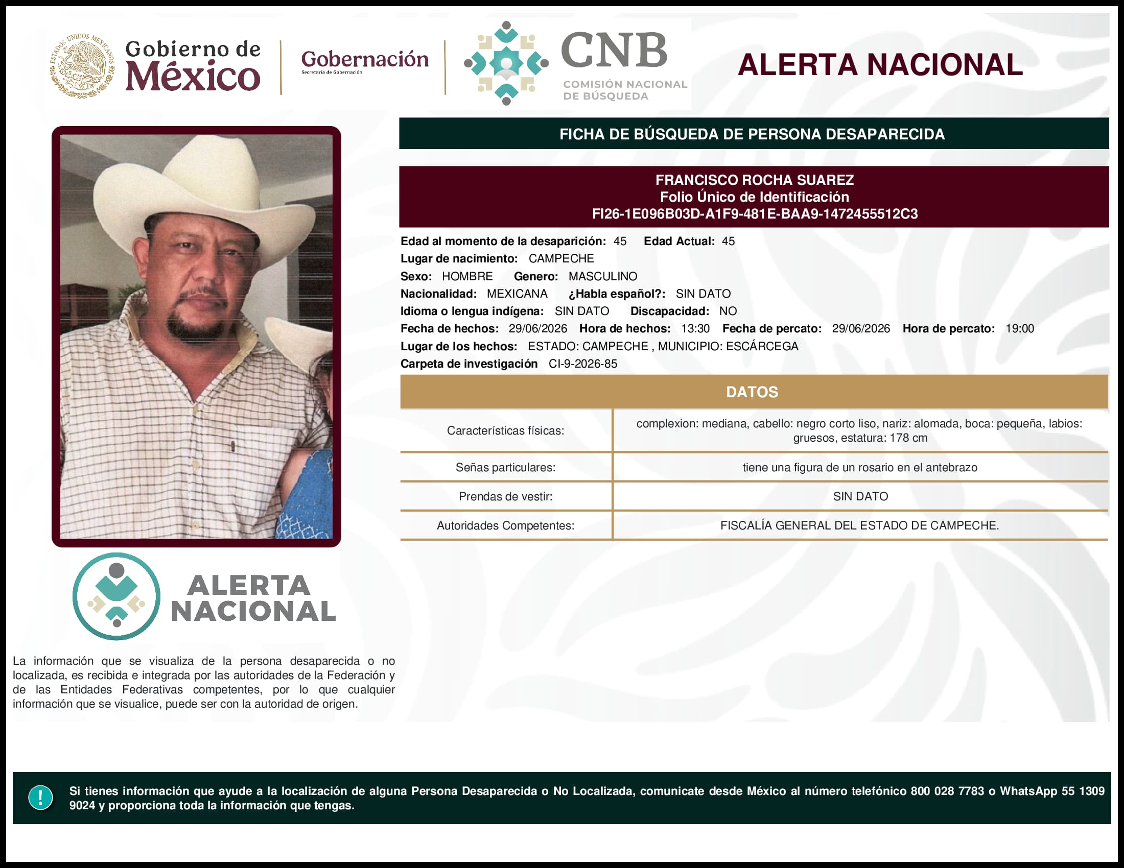 Persona desaparecida Francisco Rocha Suarez