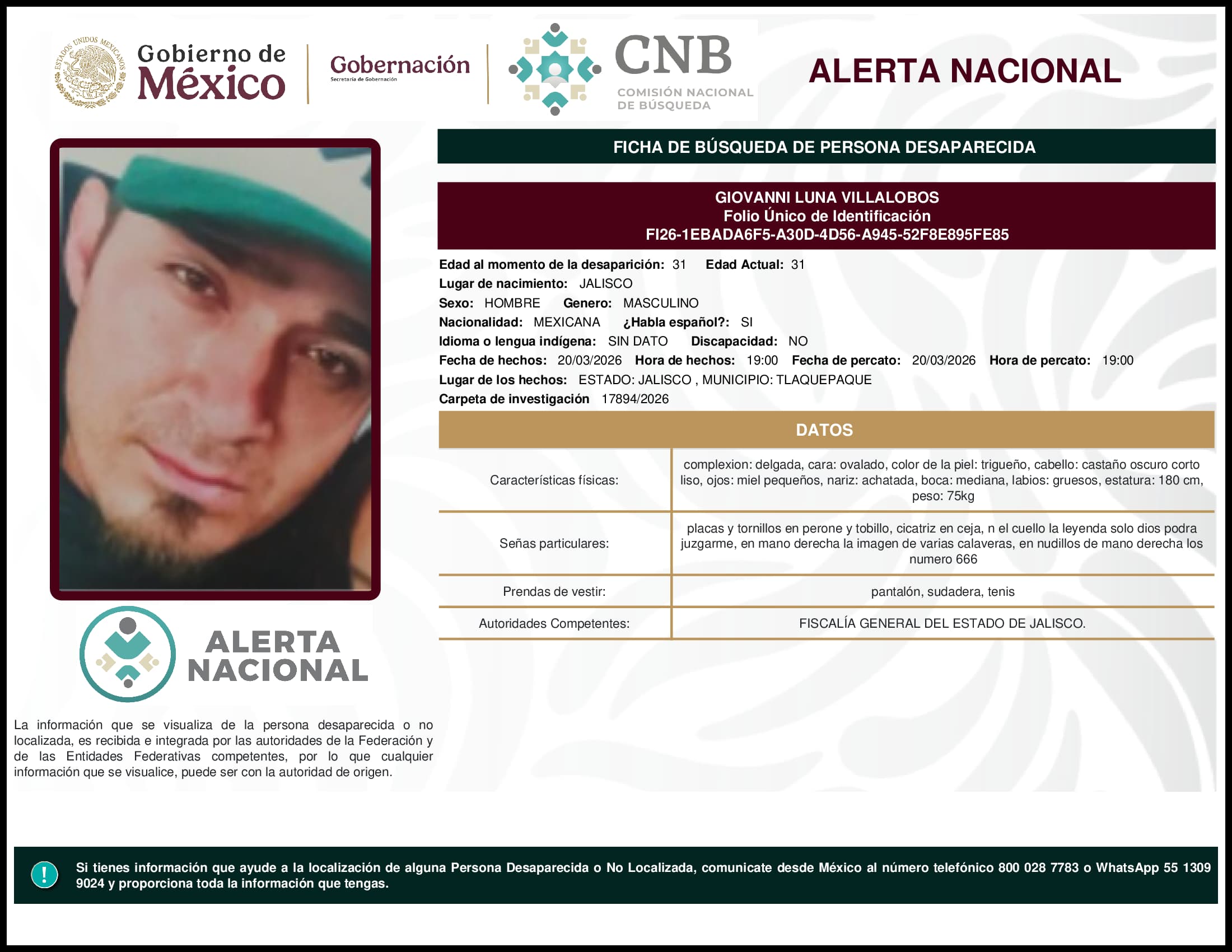Persona desaparecida Giovanni Luna Villalobos