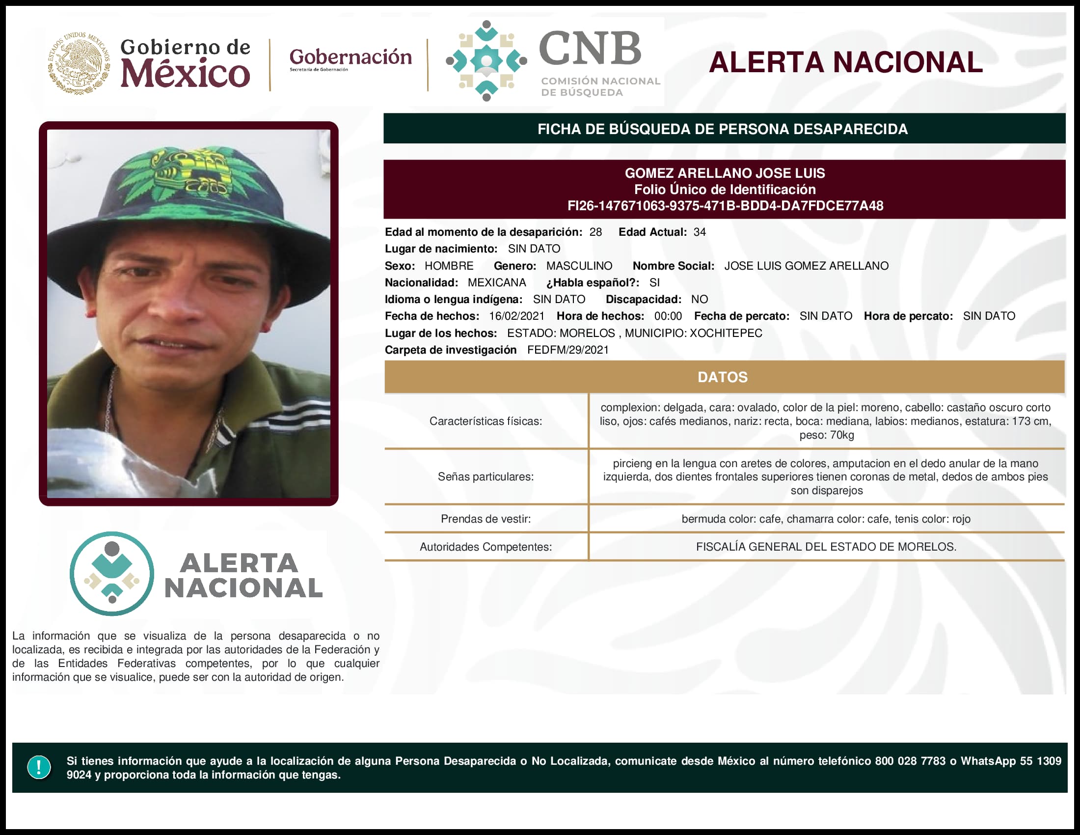Persona desaparecida Gomez Arellano Jose Luis