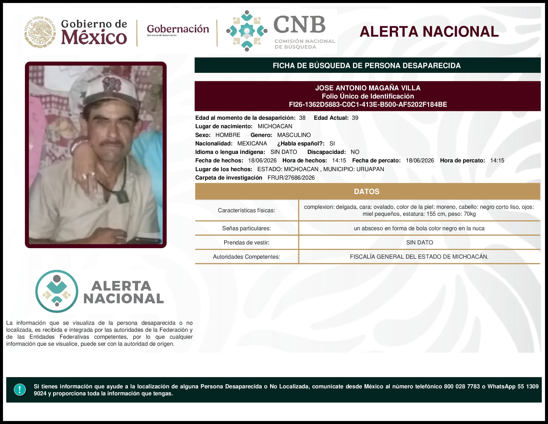 Persona desaparecida Jose Antonio Magana Villa