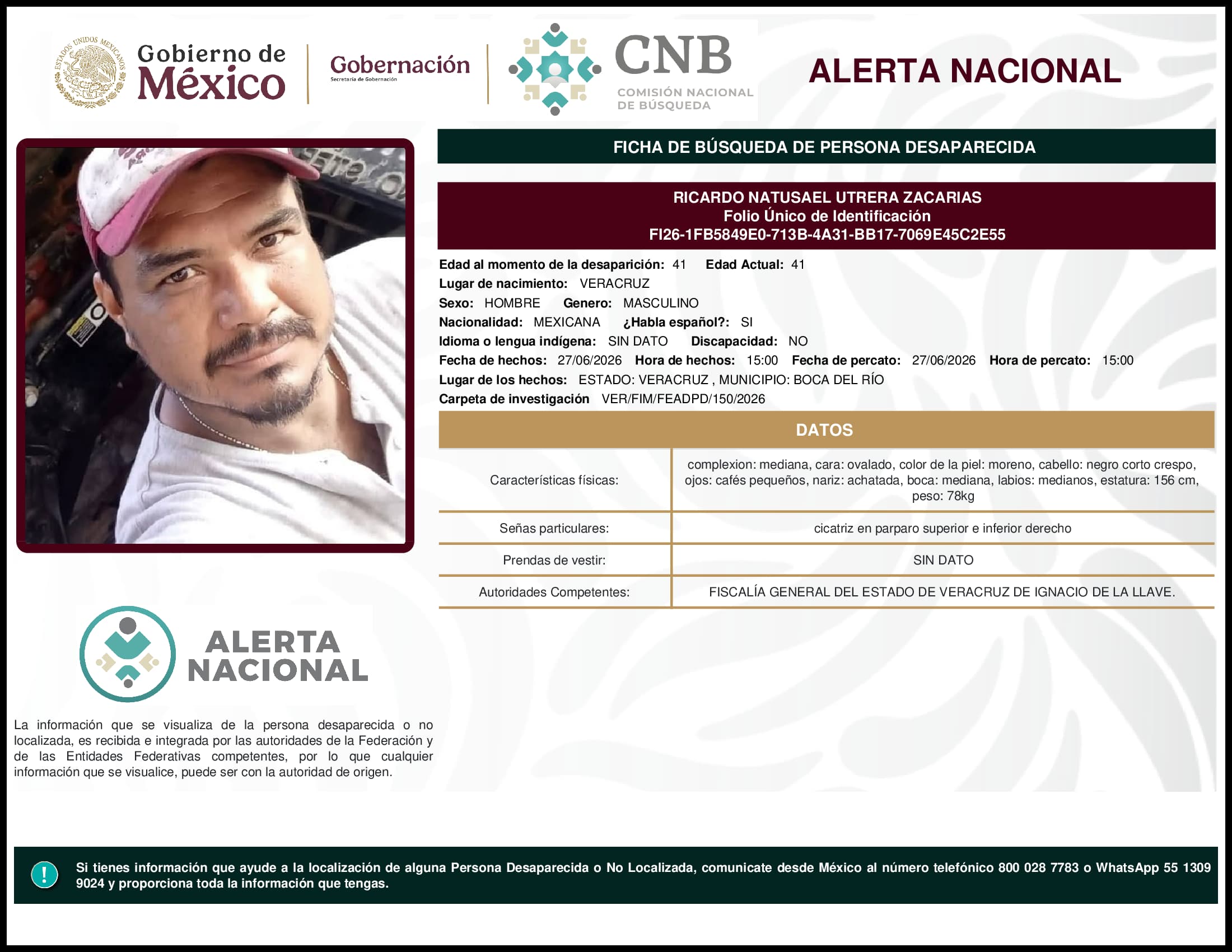 Persona desaparecida Ricardo Natusael Utrera Zacarias