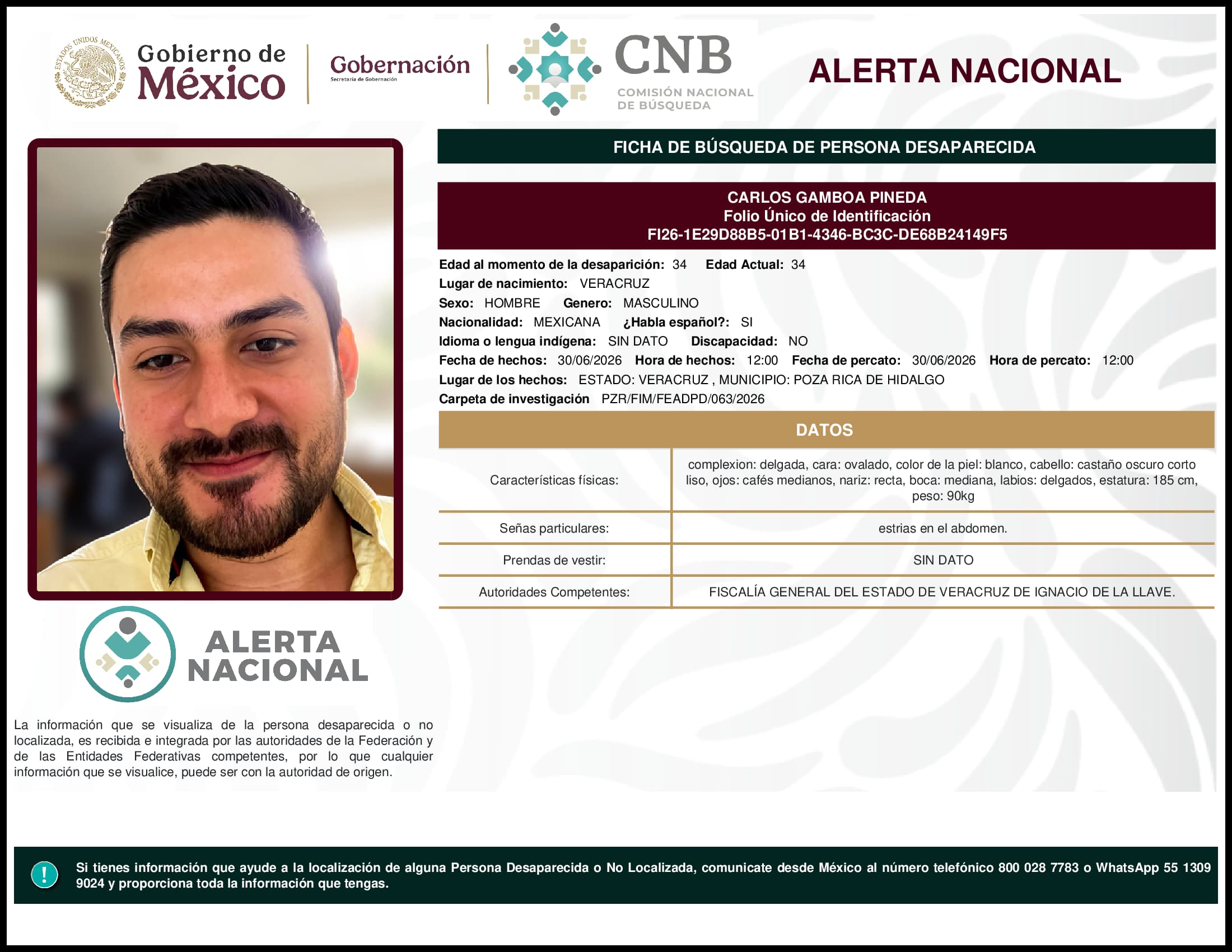 Persona desaparecida Carlos Gamboa Pineda