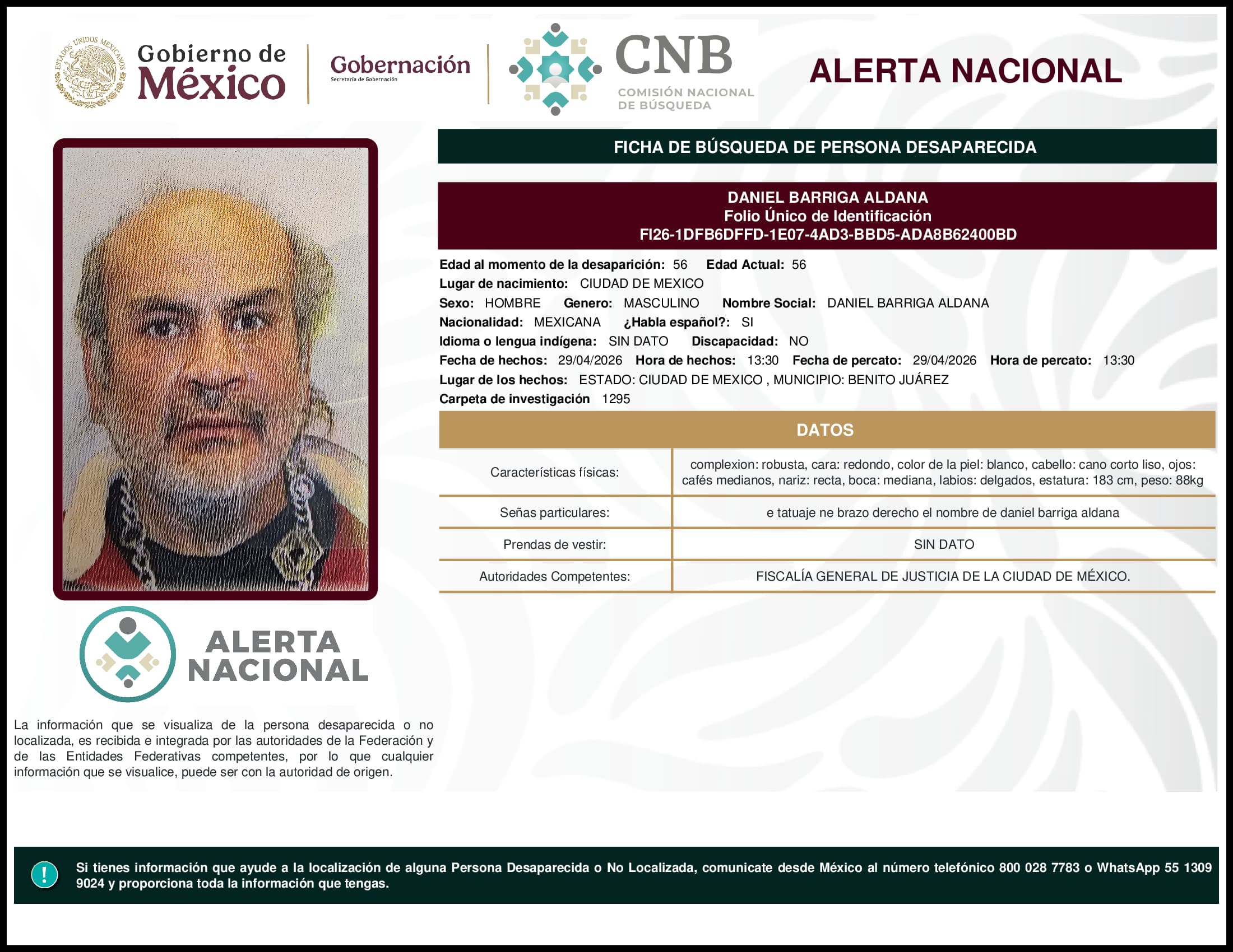 Persona desaparecida Daniel Barriga Aldana