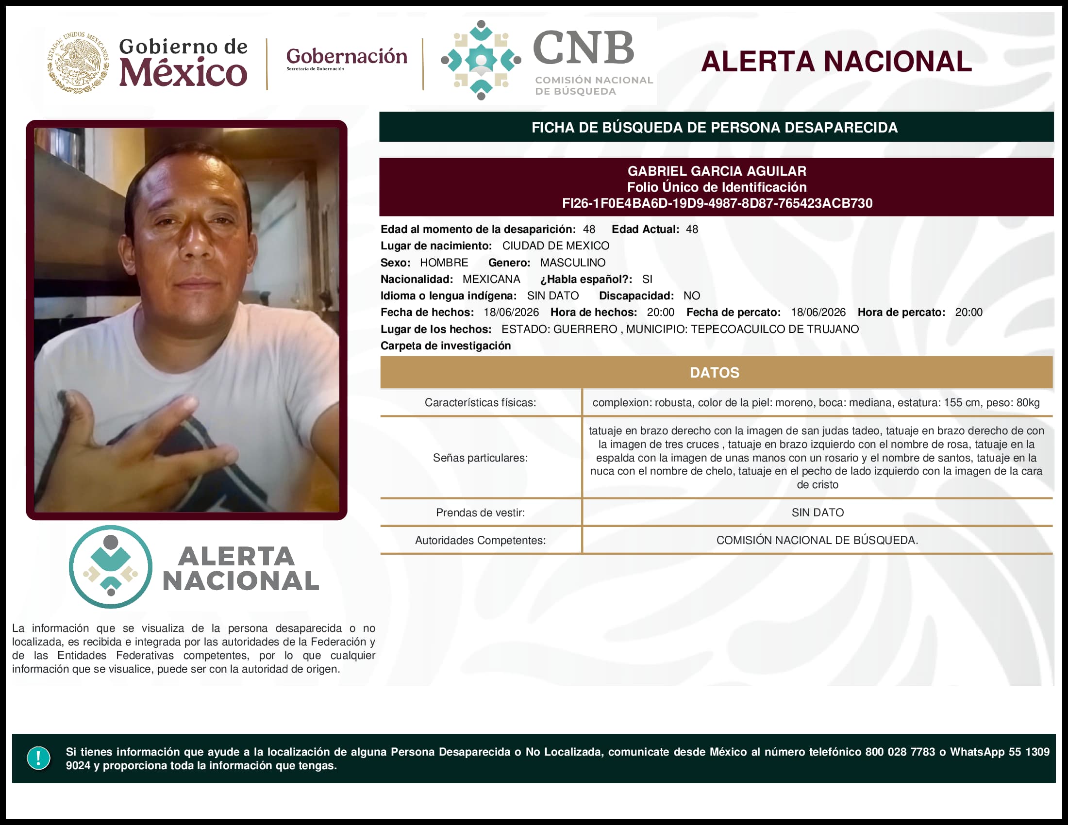 Persona desaparecida Gabriel Garcia Aguilar