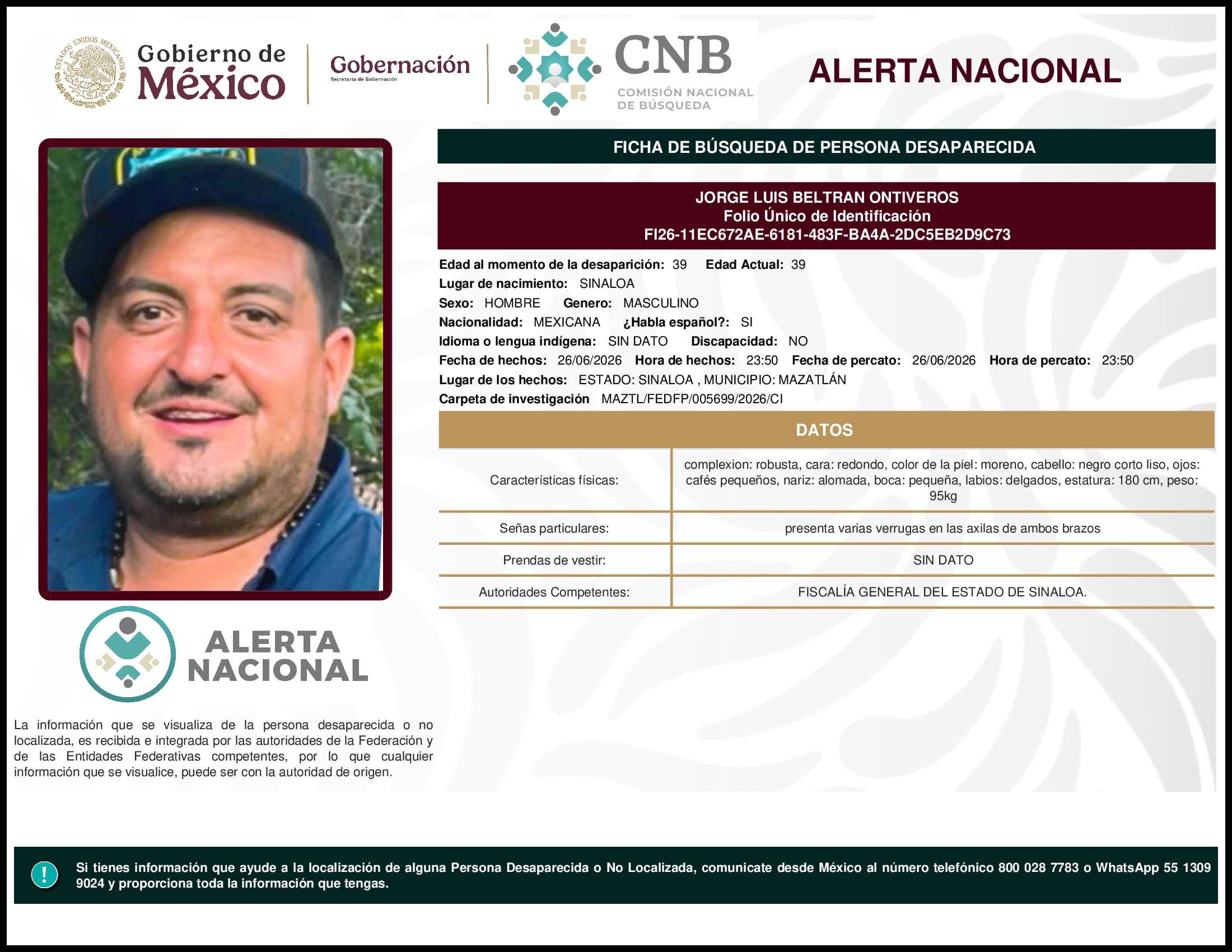 Persona desaparecida Jorge Luis Beltran Ontiveros