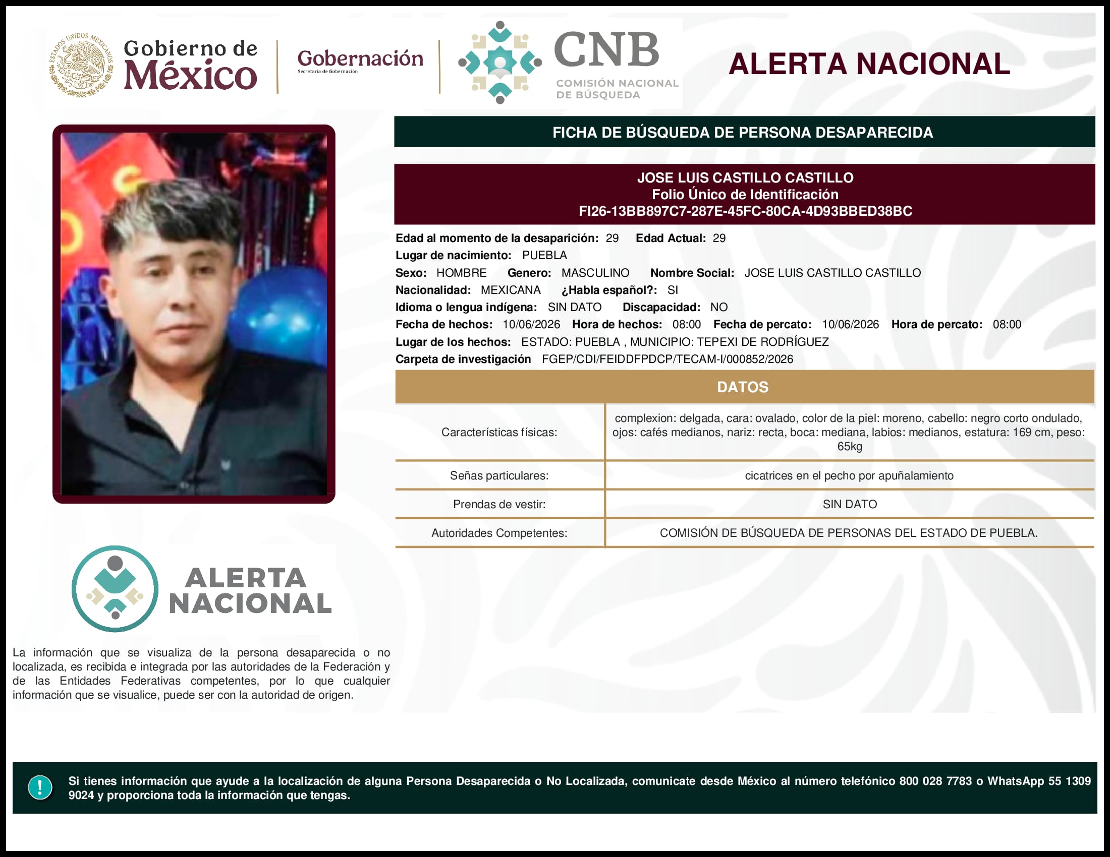 Persona desaparecida Jose Luis Castillo Castillo