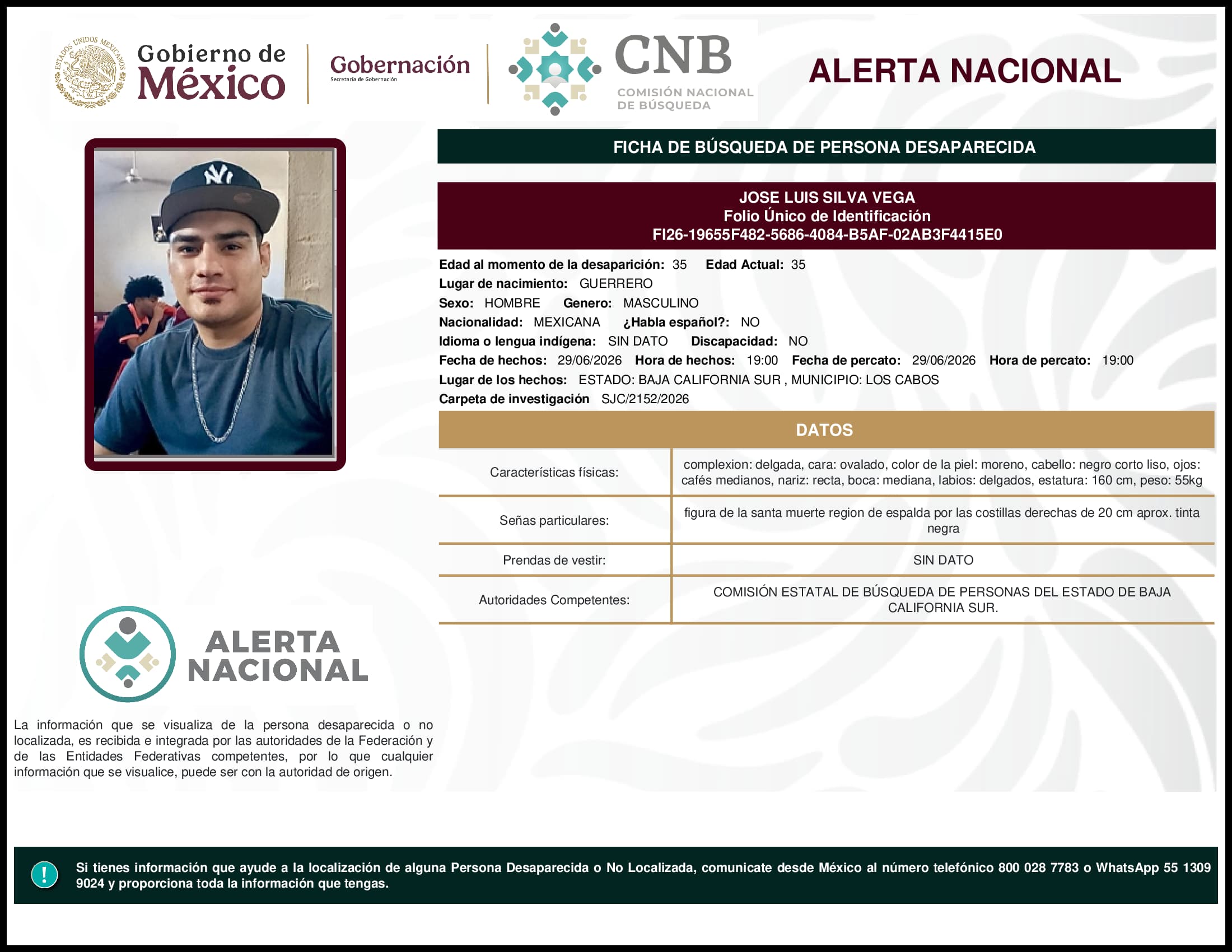 Persona desaparecida Jose Luis Silva Vega