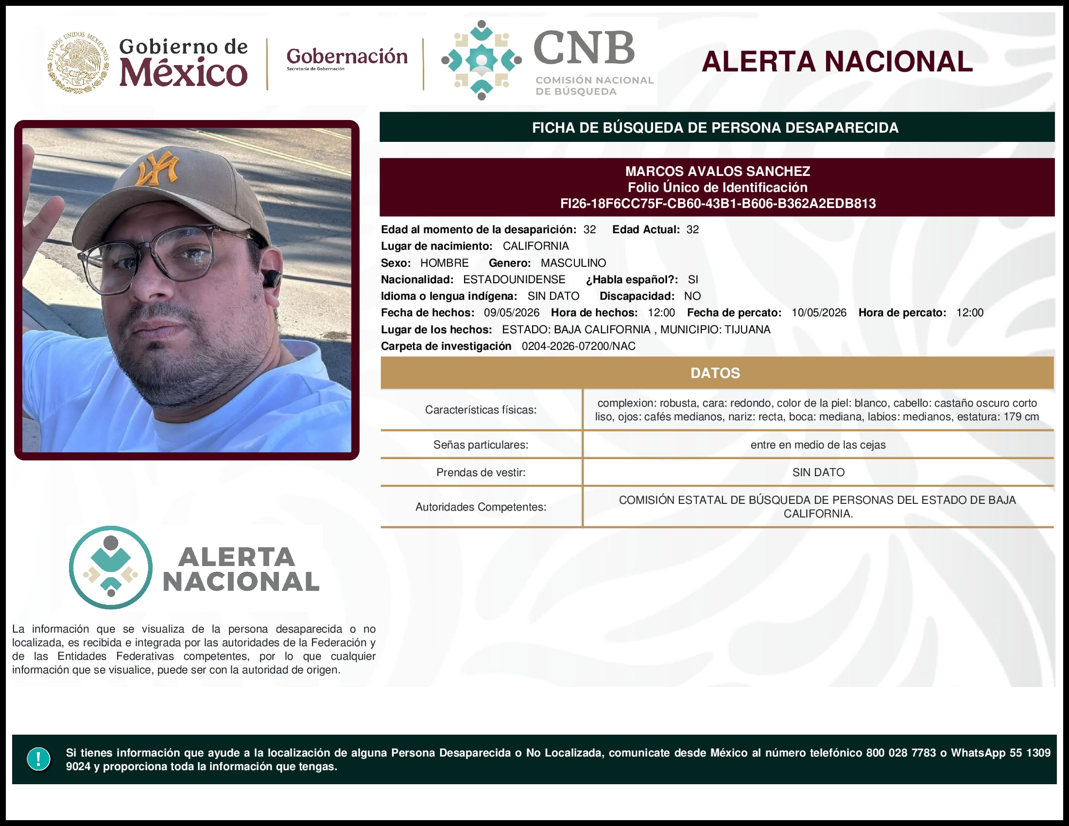 Persona desaparecida Marcos Avalos Sanchez
