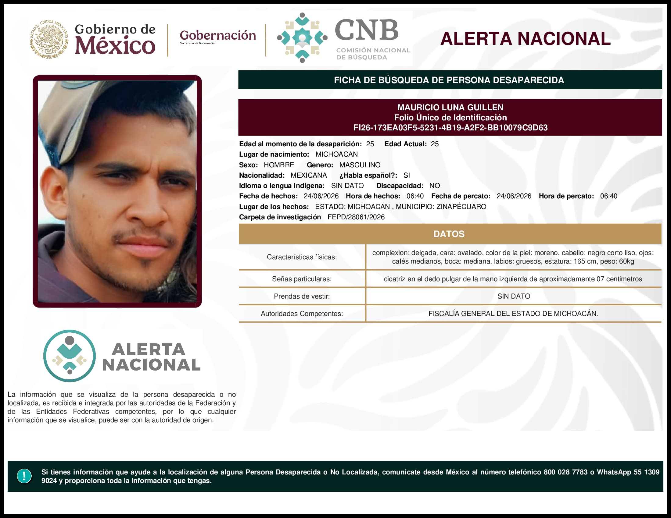 Persona desaparecida Mauricio Luna Guillen