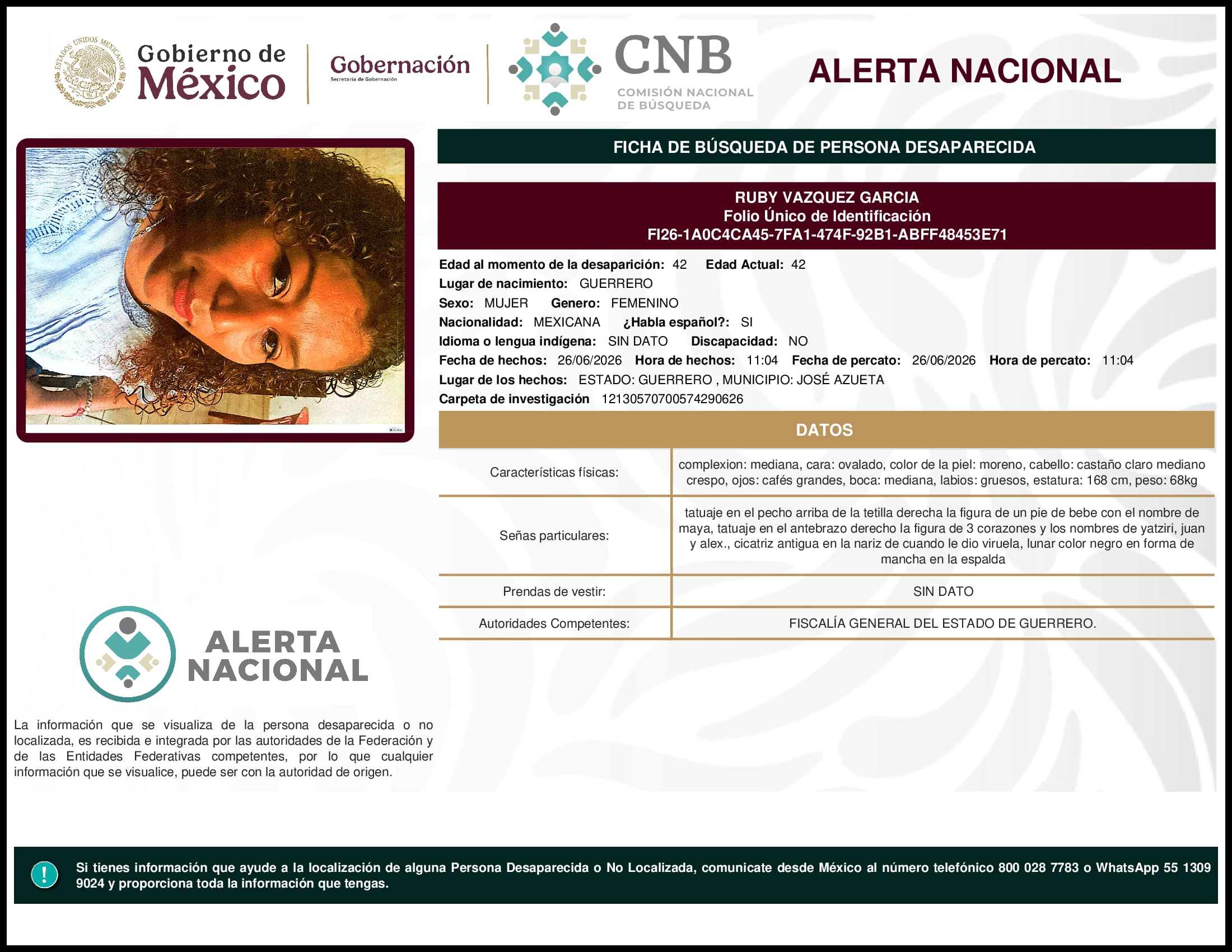 Persona desaparecida Ruby Vazquez Garcia