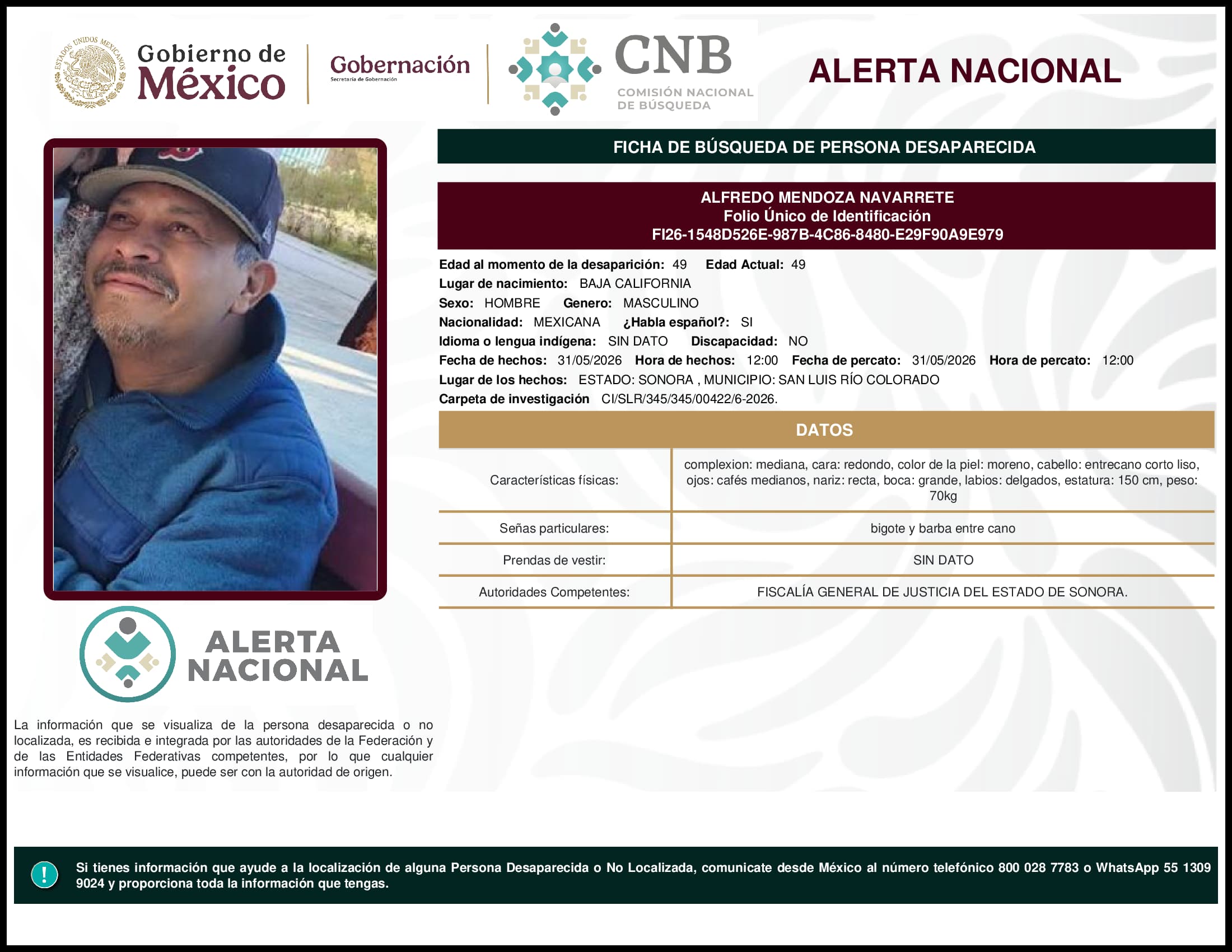 Persona desaparecida Alfredo Mendoza Navarrete