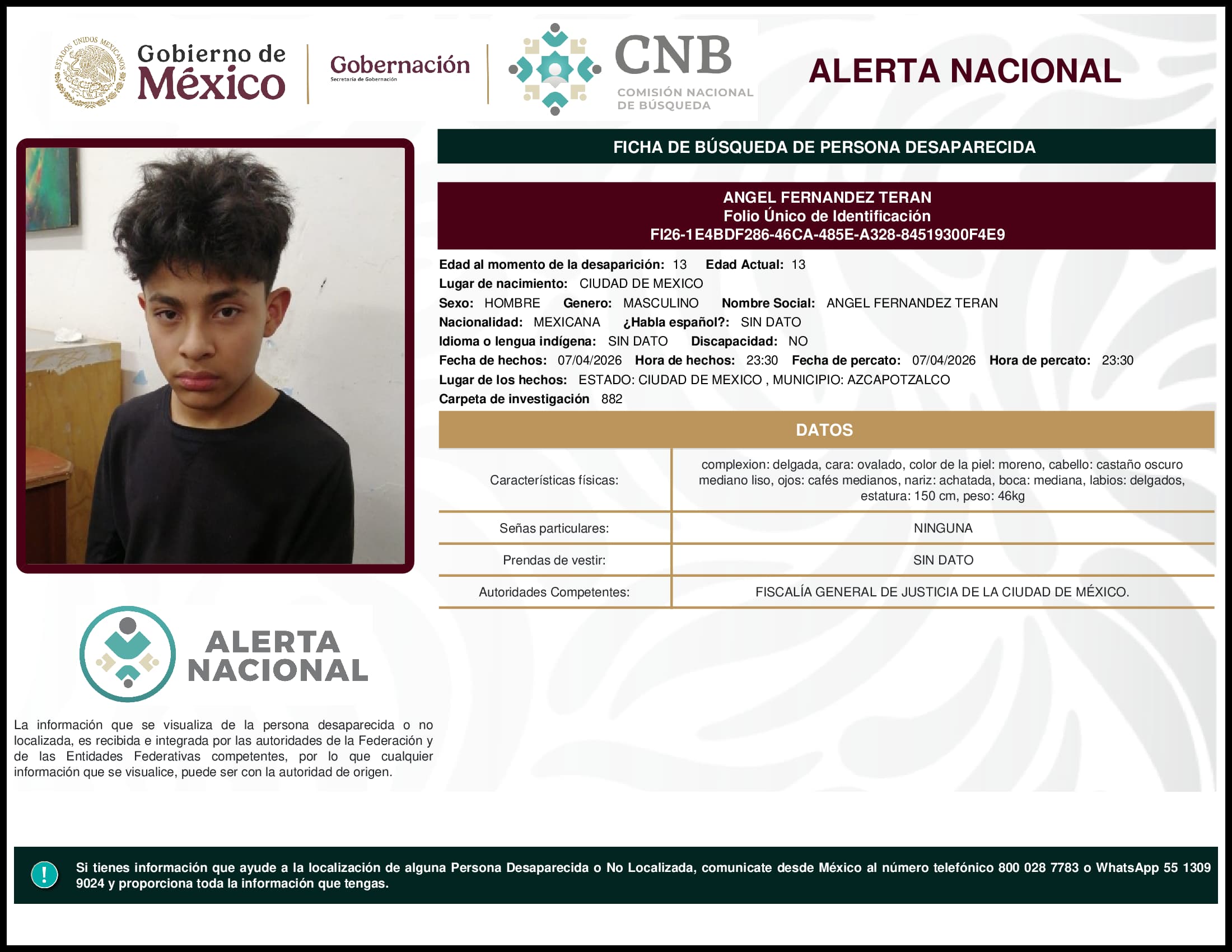 Persona desaparecida Angel Fernandez Teran