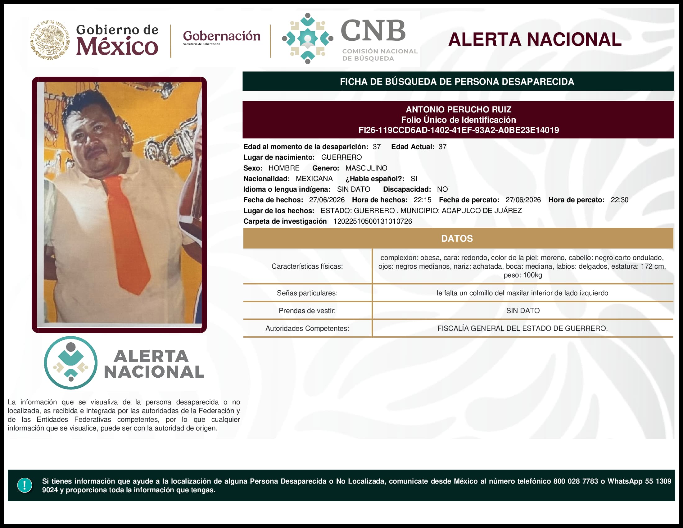 Persona desaparecida Antonio Perucho Ruiz