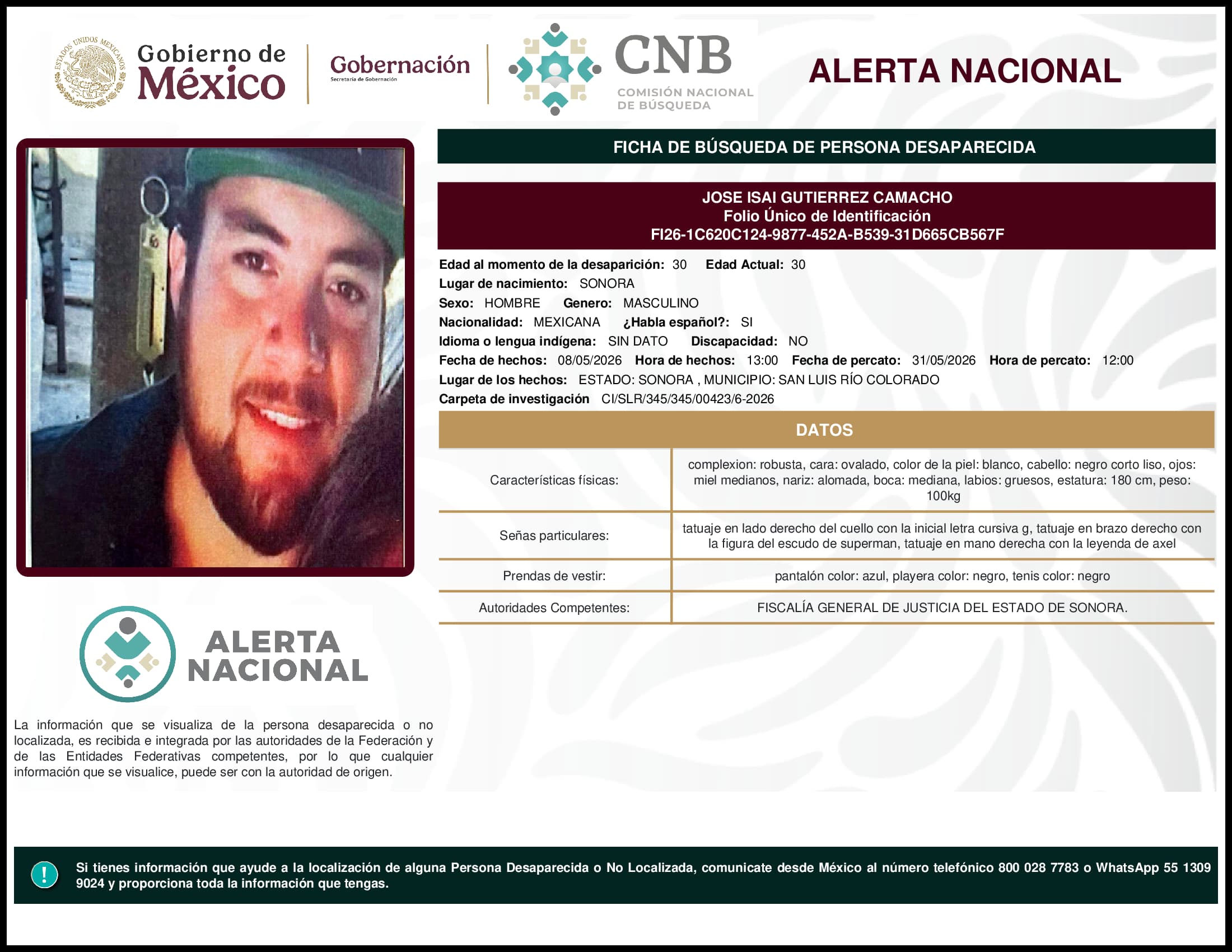 Persona desaparecida Jose Isai Gutierrez Camacho