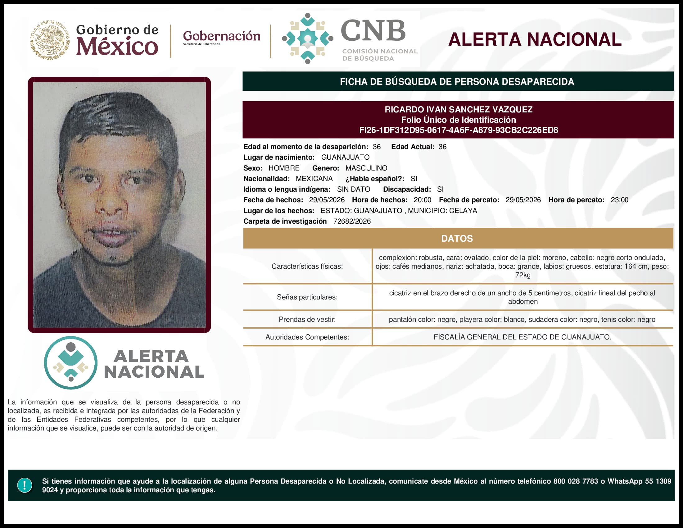 Persona desaparecida Ricardo Ivan Sanchez Vazquez