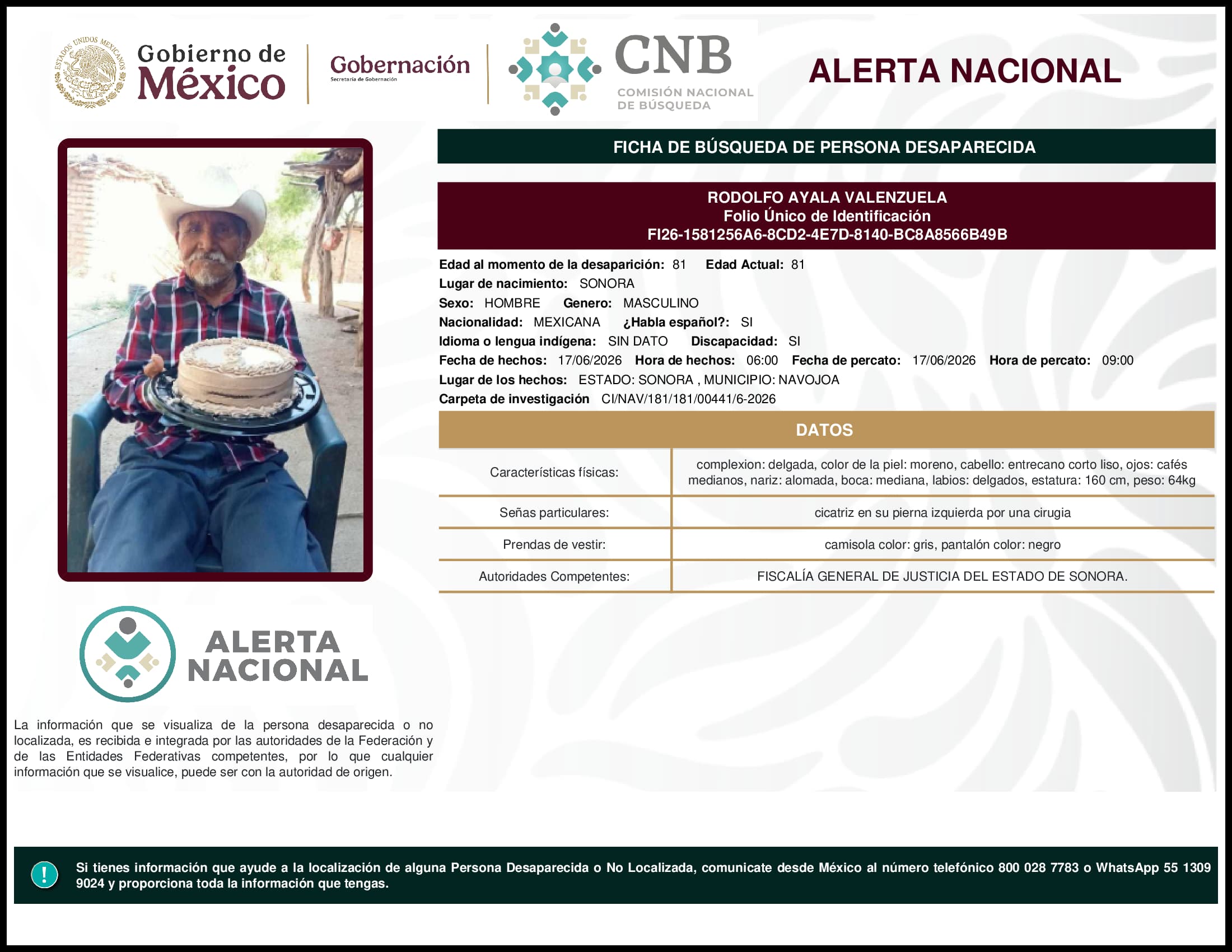 Persona desaparecida Rodolfo Ayala Valenzuela