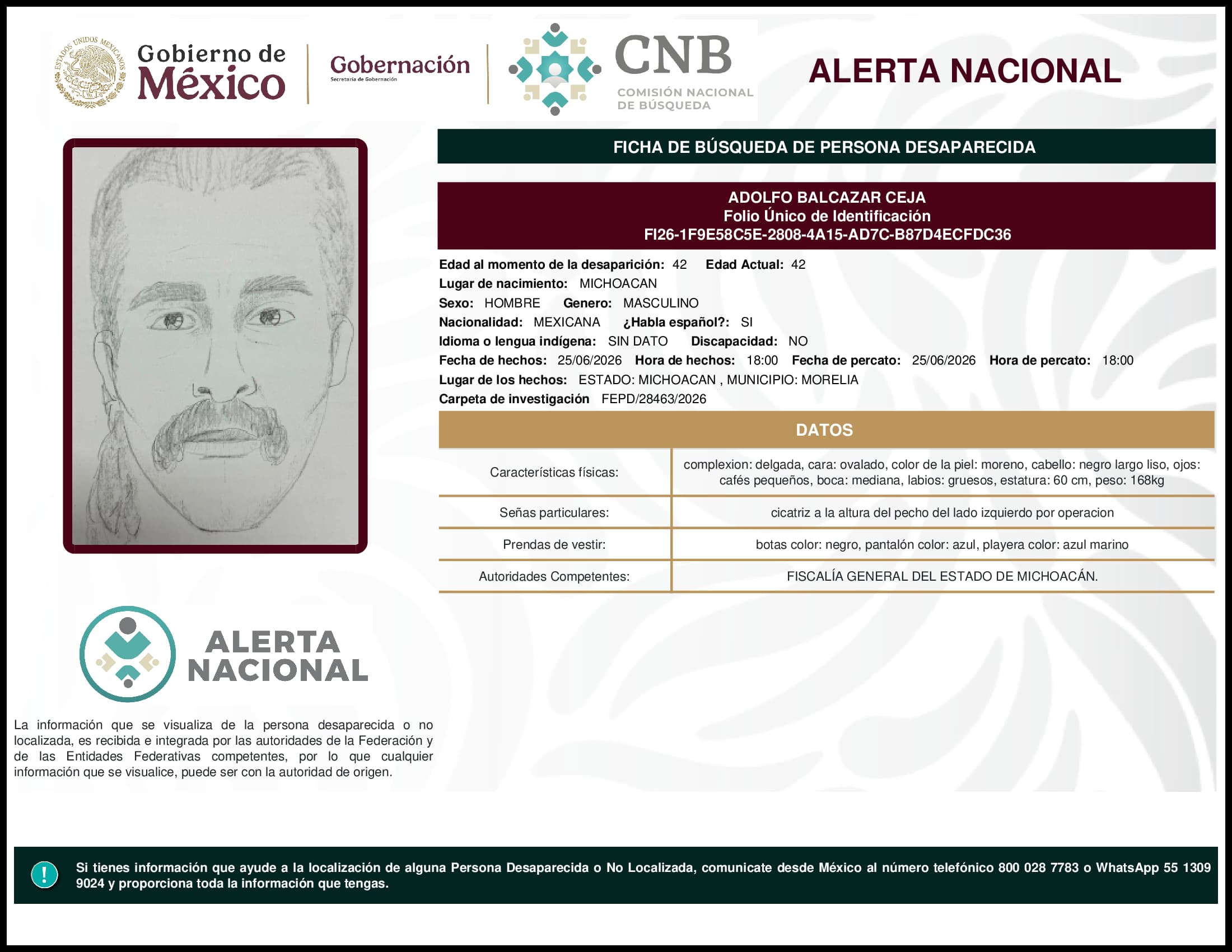 Persona desaparecida Adolfo Balcazar Ceja