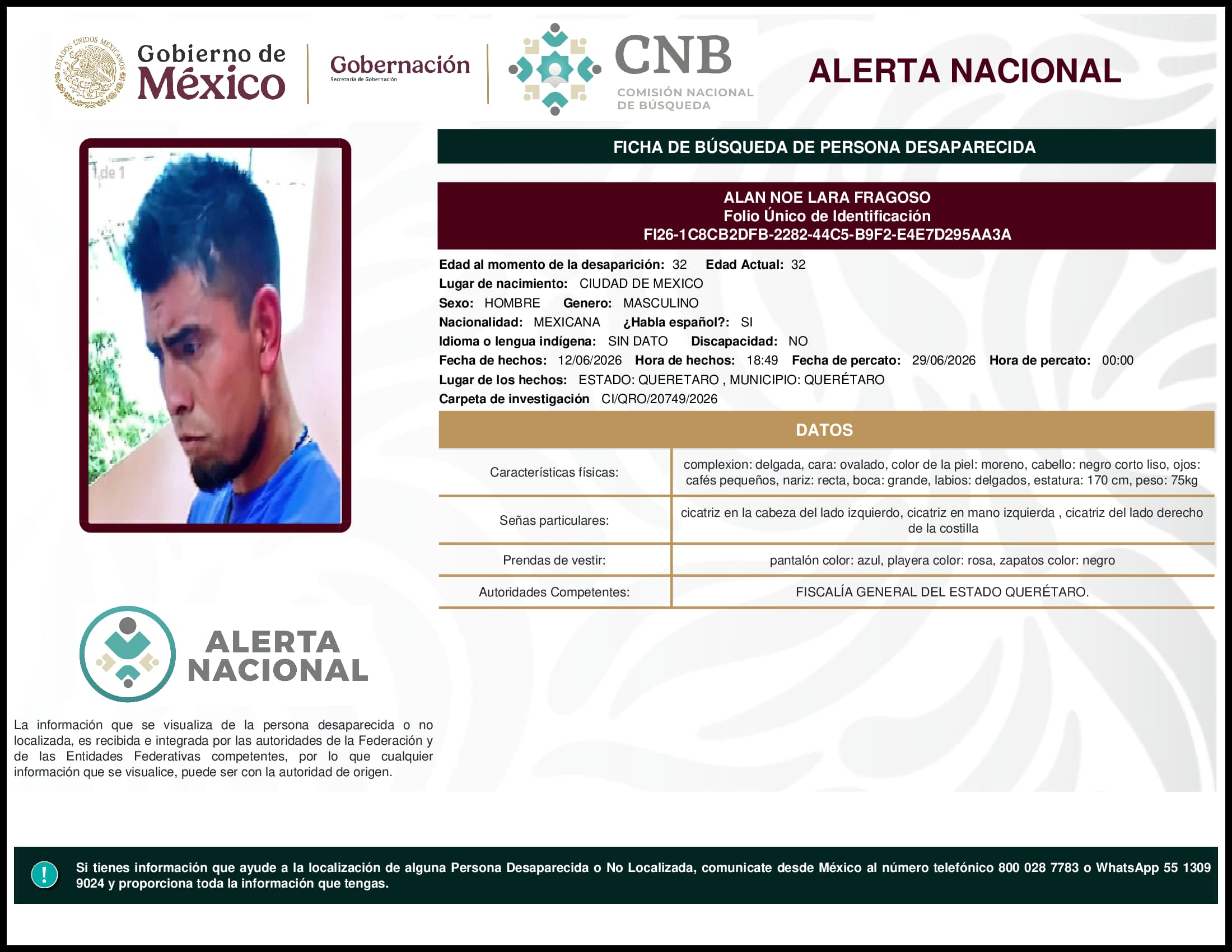 Persona desaparecida Alan Noe Lara Fragoso