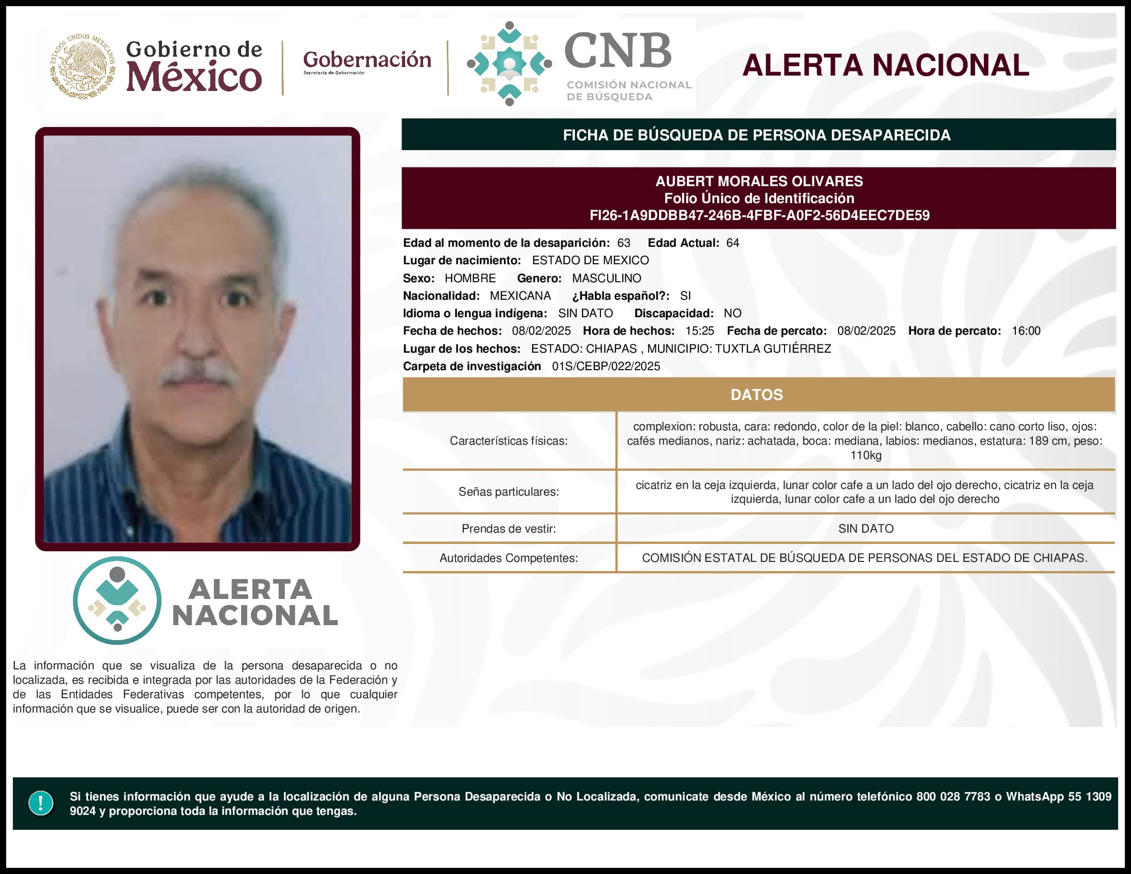 Persona desaparecida Aubert Morales Olivares
