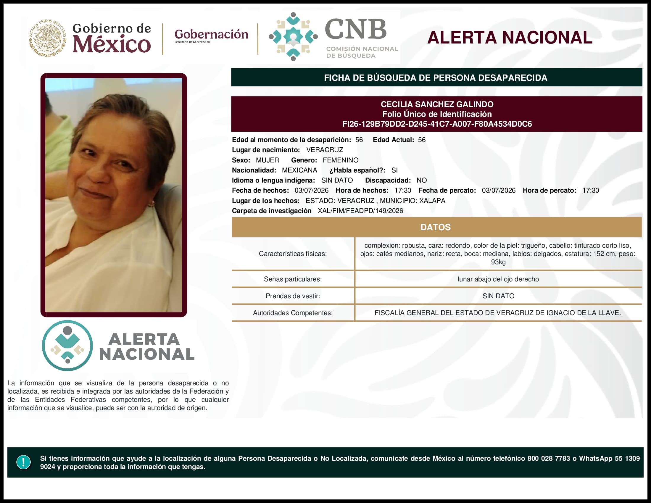 Persona desaparecida Cecilia Sanchez Galindo