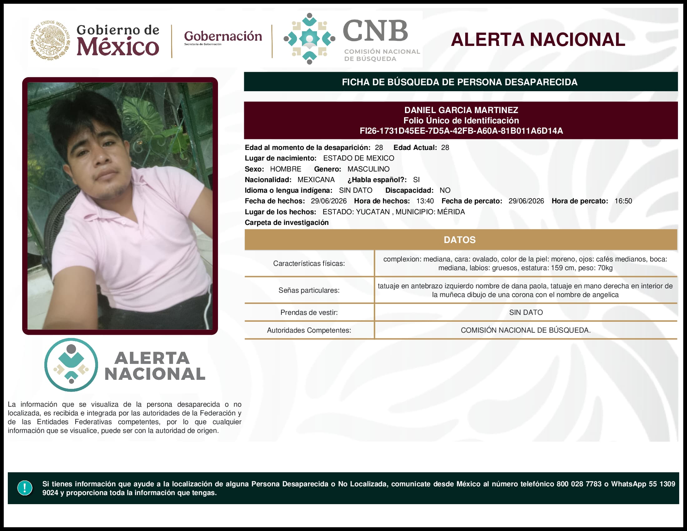 Persona desaparecida Daniel Garcia Martinez