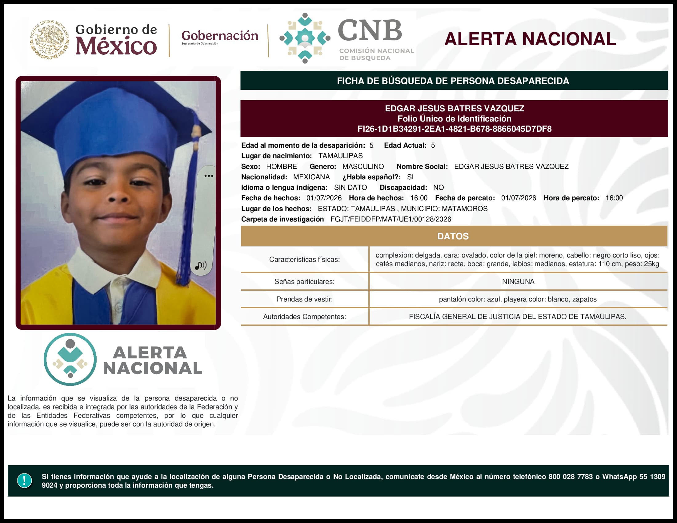 Persona desaparecida Edgar Jesus Batres Vazquez
