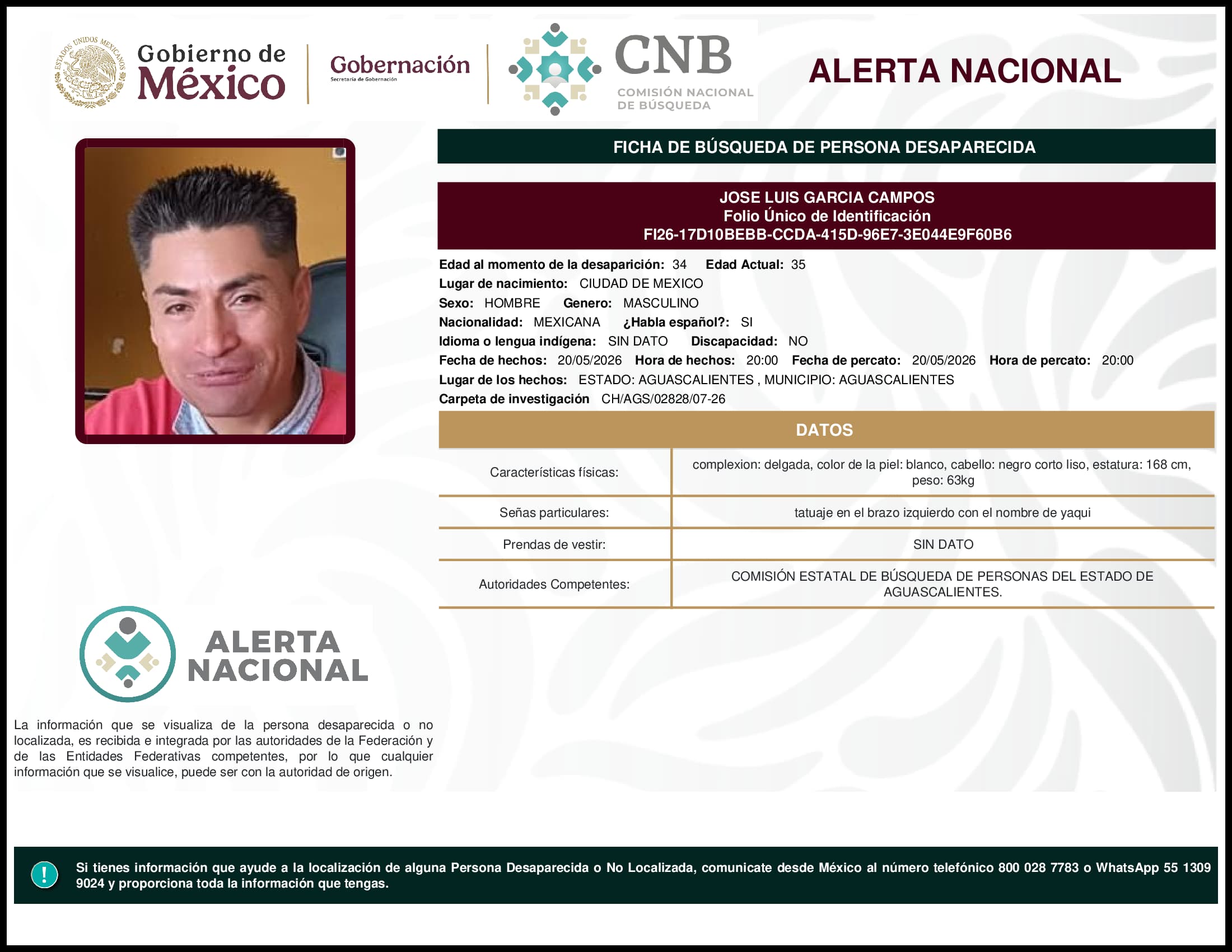 Persona desaparecida Jose Luis Garcia Campos