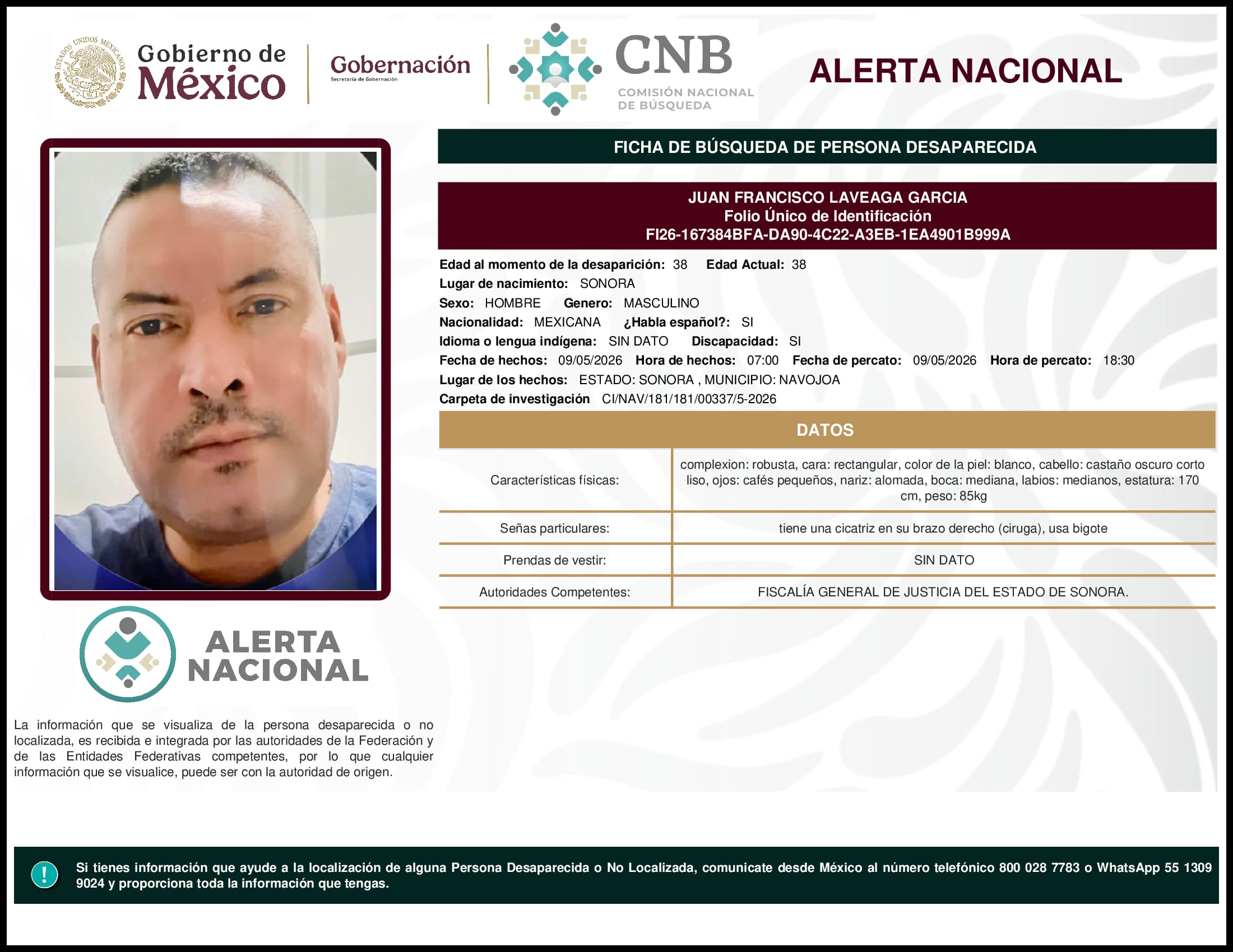 Persona desaparecida Juan Francisco Laveaga Garcia