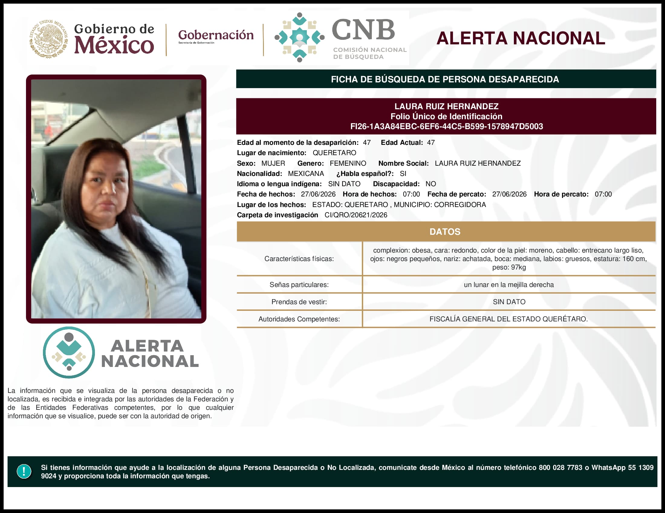 Persona desaparecida Laura Ruiz Hernandez